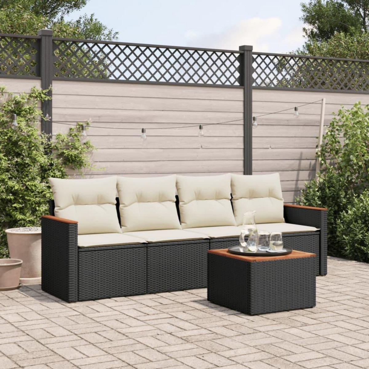 VIDAXL Salon de jardin 5 pcs avec coussins noir resine tressee
