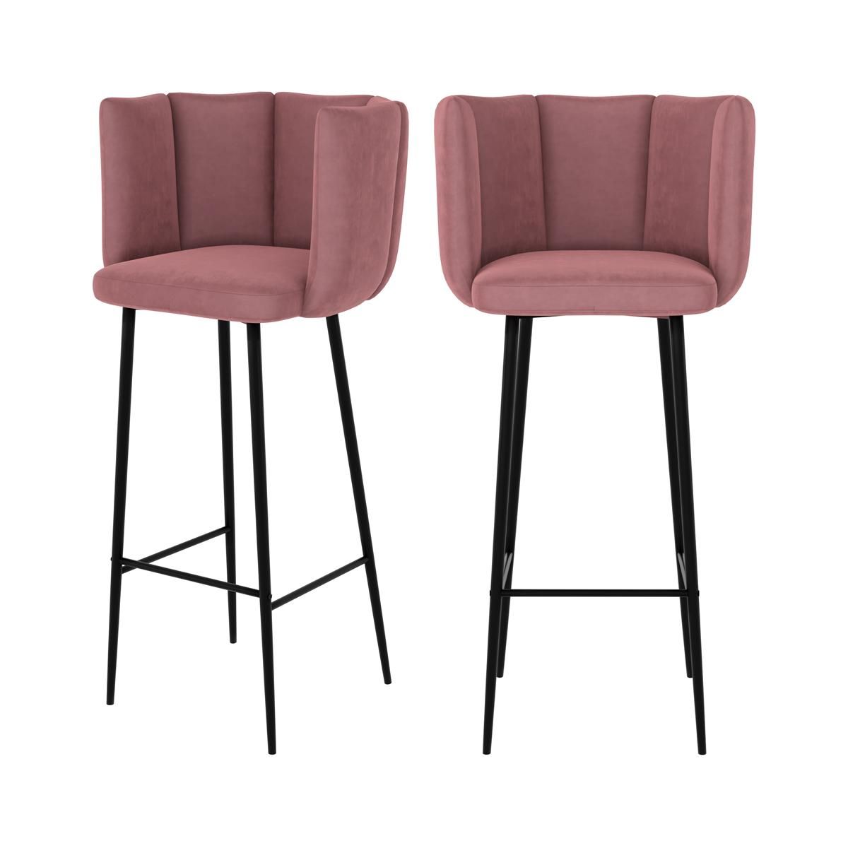 Rendez vous déco Lot de 2 chaises de bar en velours noir 75 cm - Rosy