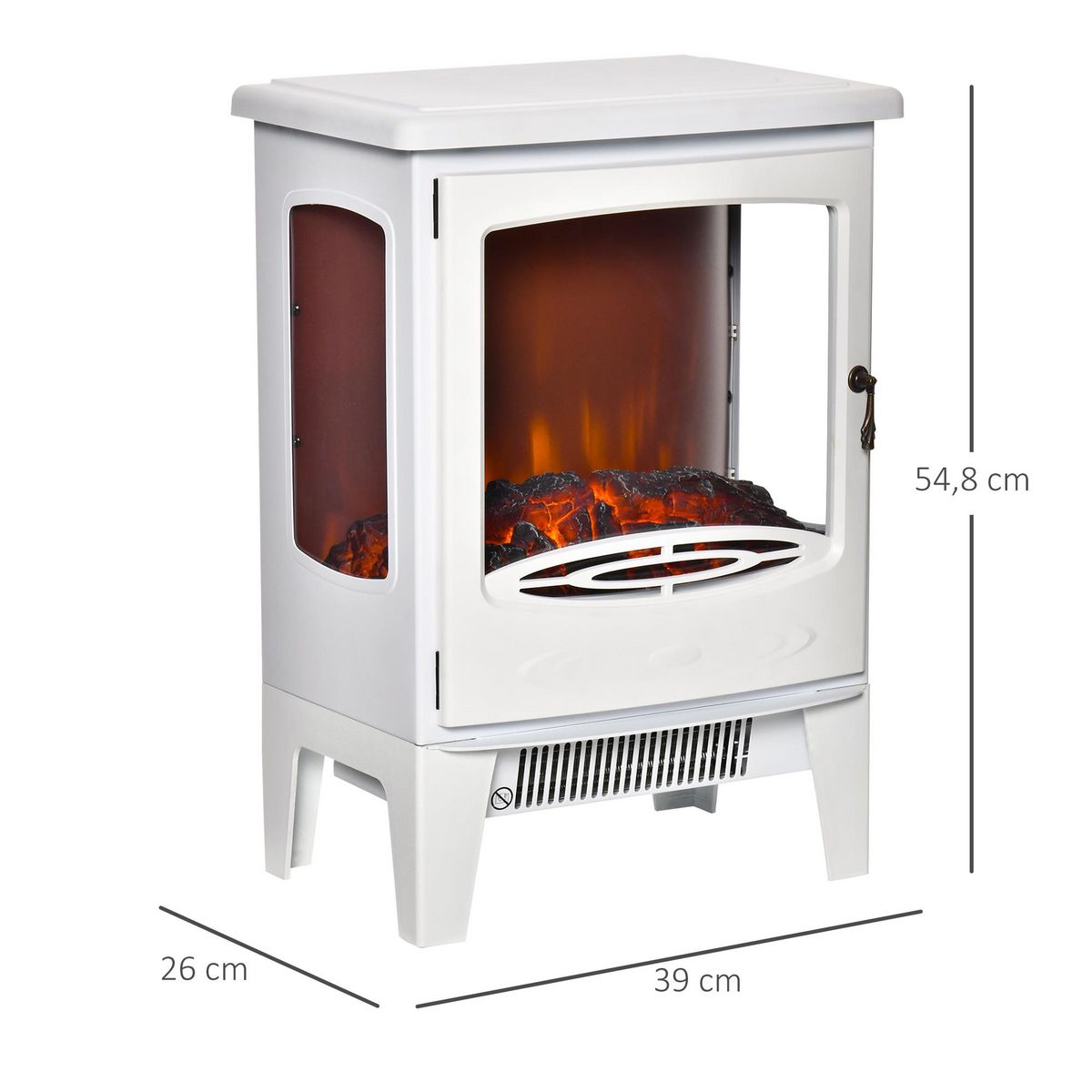 HOMCOM Cheminée électrique poêle style néo-rétro 1000-2000 W simulation flammes LED luminosité réglable acier ABS blanc