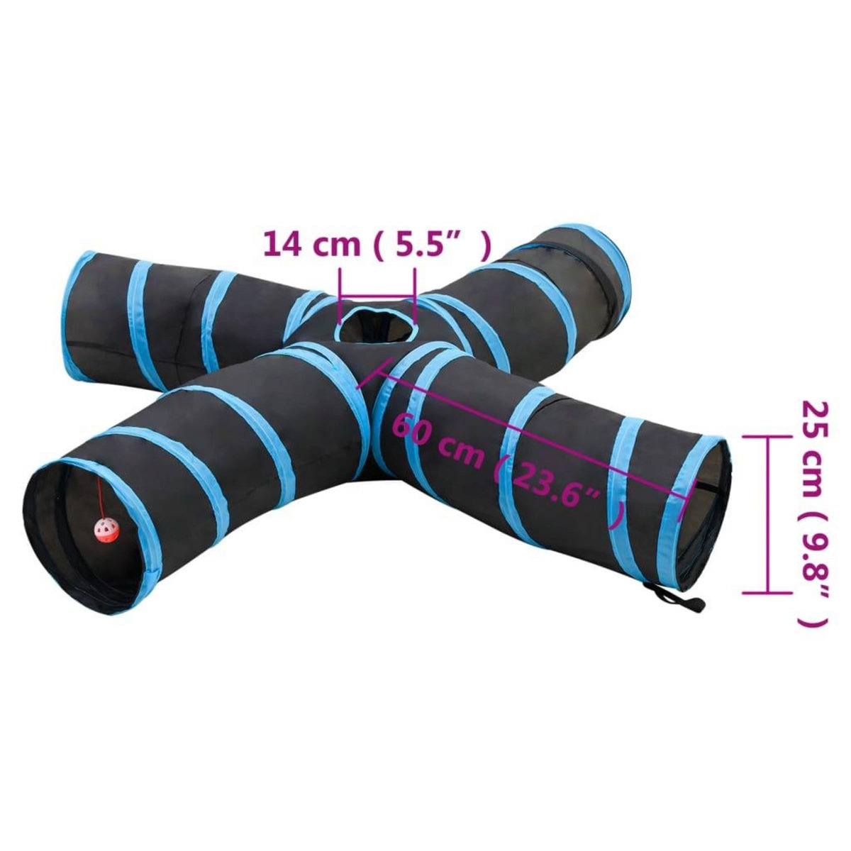 VIDAXL Tunnel pour chats a 4 voies Noir et bleu 25 cm Polyester