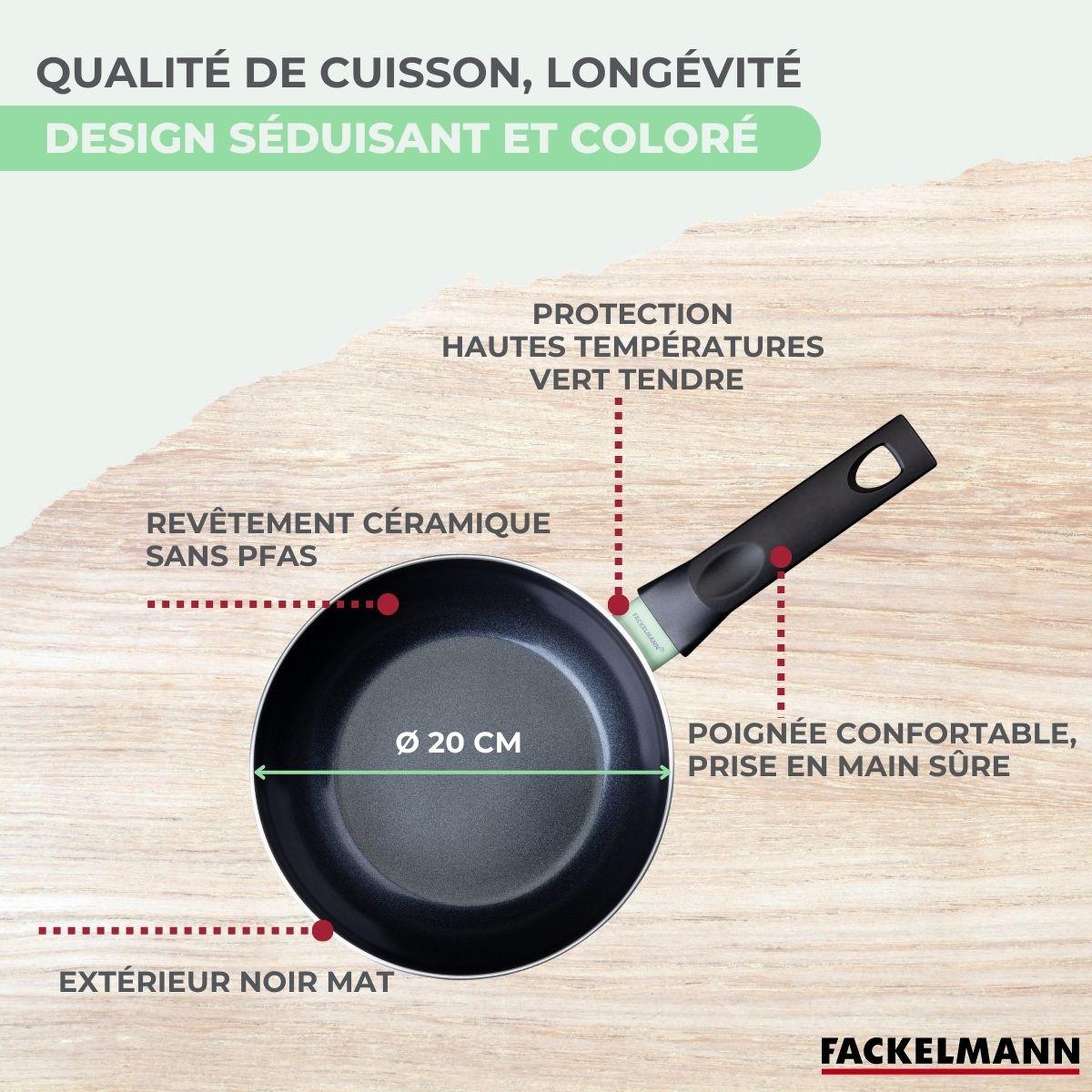 Voir la diapositive 6 : Fackelmann Wok 20 cm aluminium revêtement céramique antiadhésif sans PFAS Fackelmann Brandao