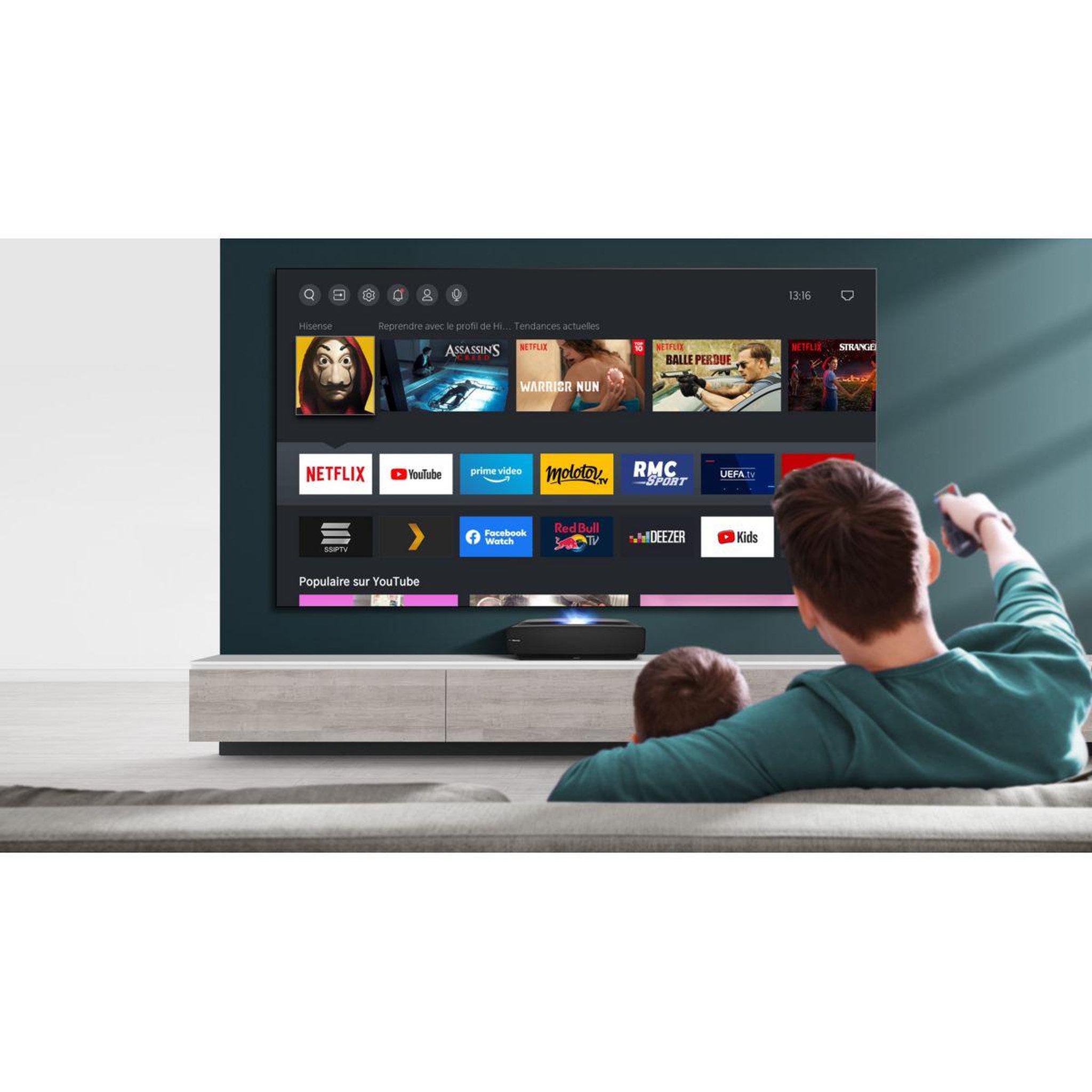 Voir la diapositive 4 : Hisense Vidéoprojecteur home cinéma 100L5F-D12 Laser TV + écran