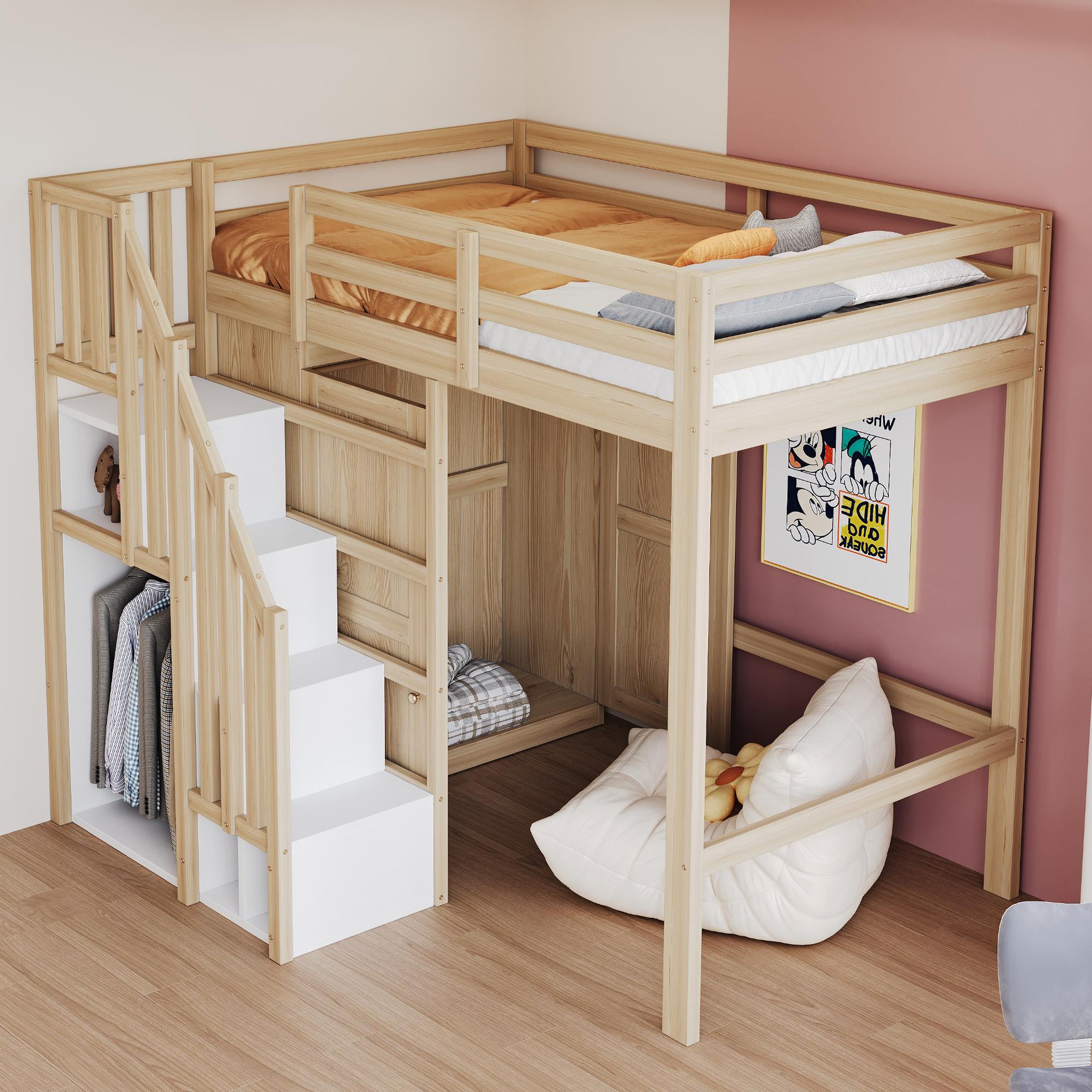 Voir la diapositive 5 : MERAX Lit mezzanine 90x200 cm coloris naturel+blanc bois massif