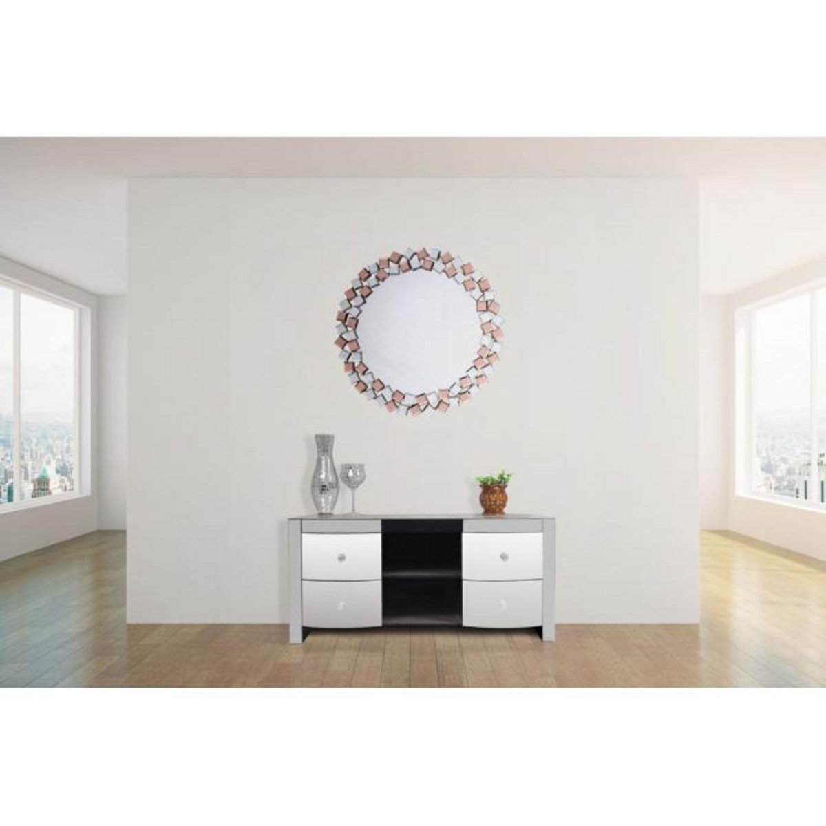 Paris Prix Miroir Mural Design  Mosaic  80cm Argent & Rose