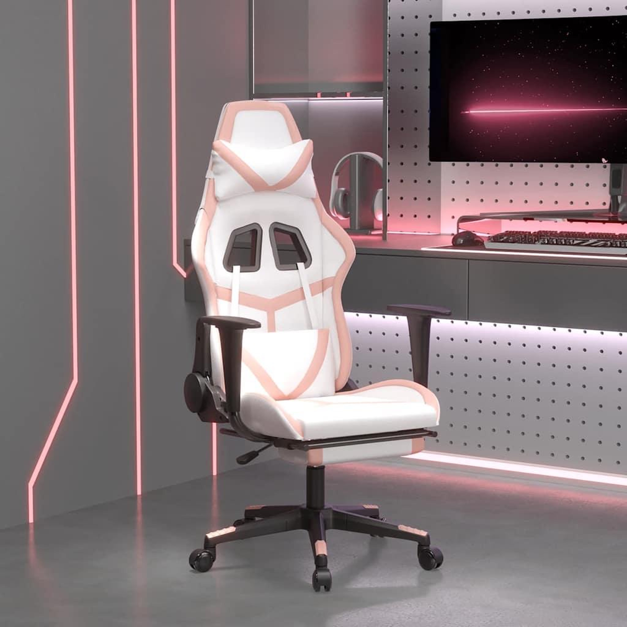 VIDAXL Chaise de jeu de massage avec repose-pied Blanc&Rose Similicuir