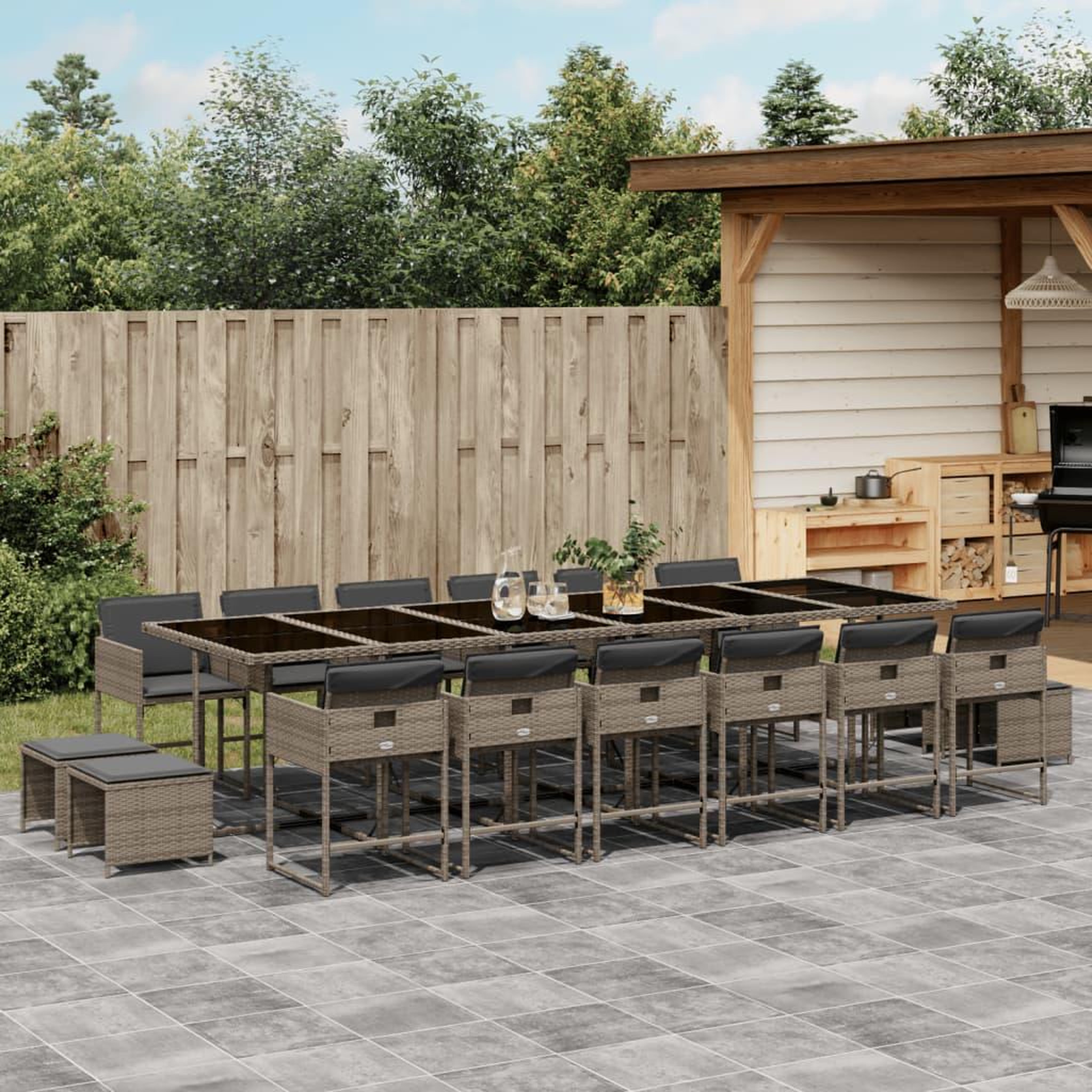 VIDAXL Ensemble a manger de jardin 17 pcs et coussins resine tressee