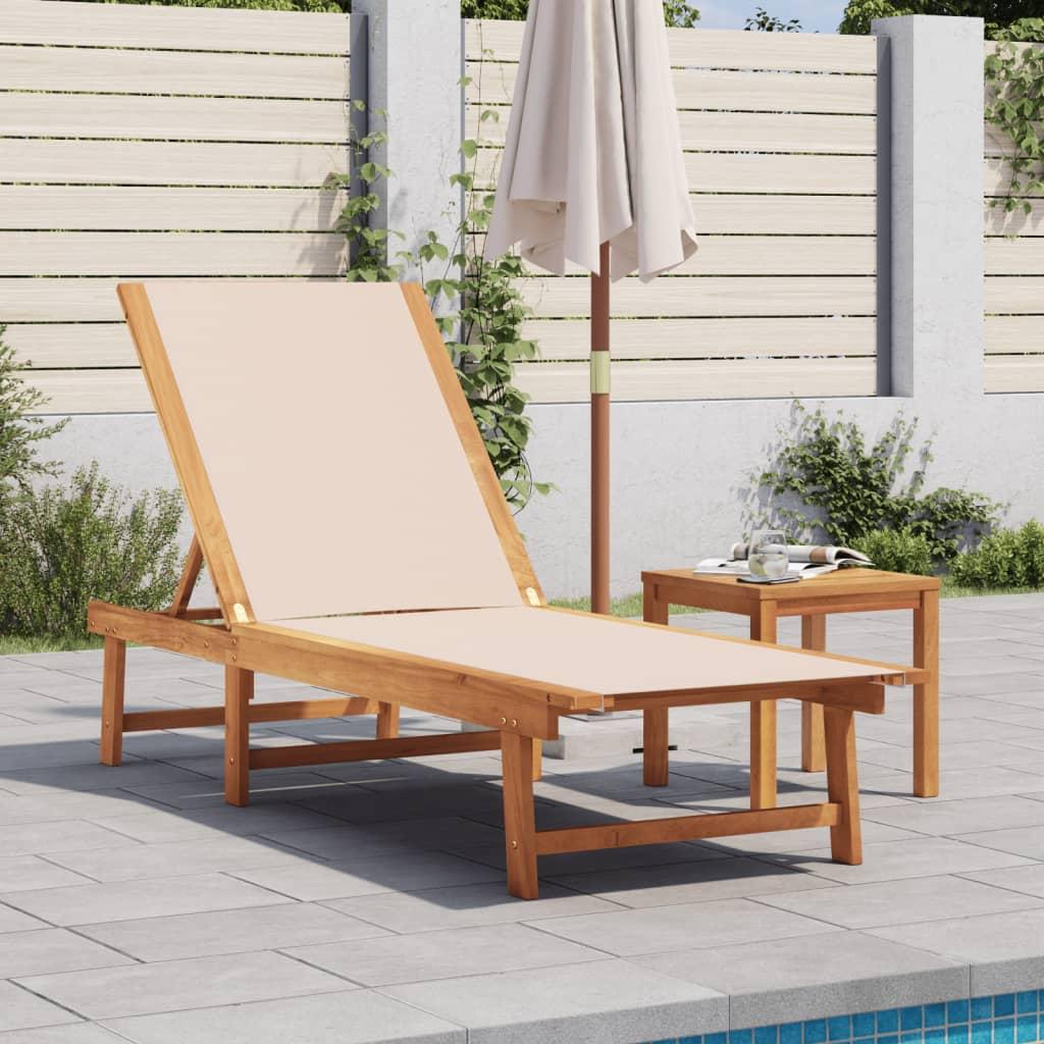 VIDAXL Chaise longue et table creme bois d'acacia solide et textilene