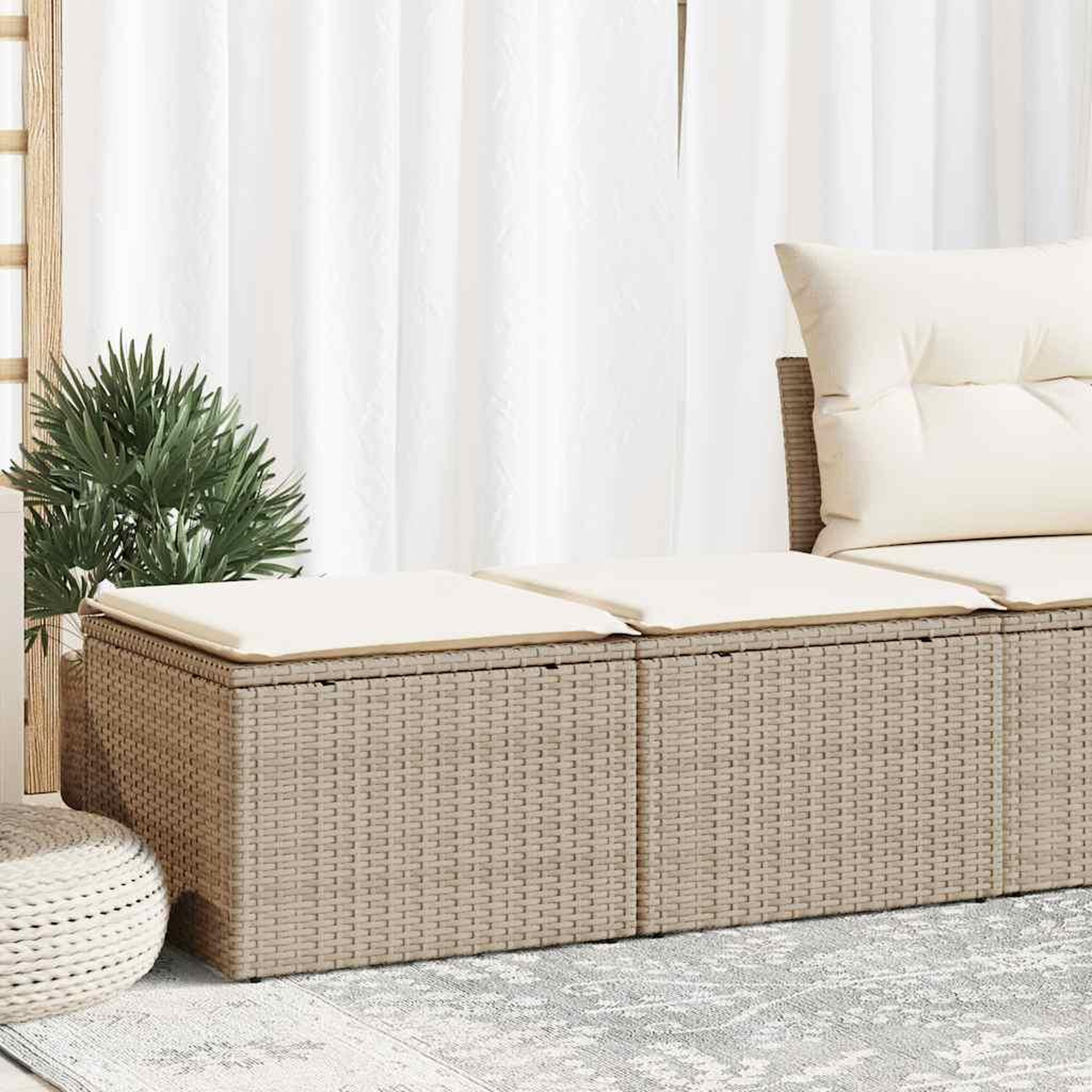 VIDAXL Salon de jardin avec coussins 2 pcs beige resine tressee acacia