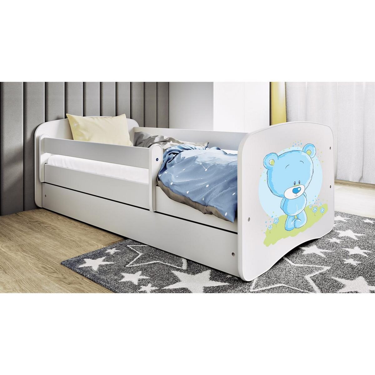 KOCOT KIDS Lit 80x160 sommier et tiroir inclus Babydream Ourson bleu - Blanc
