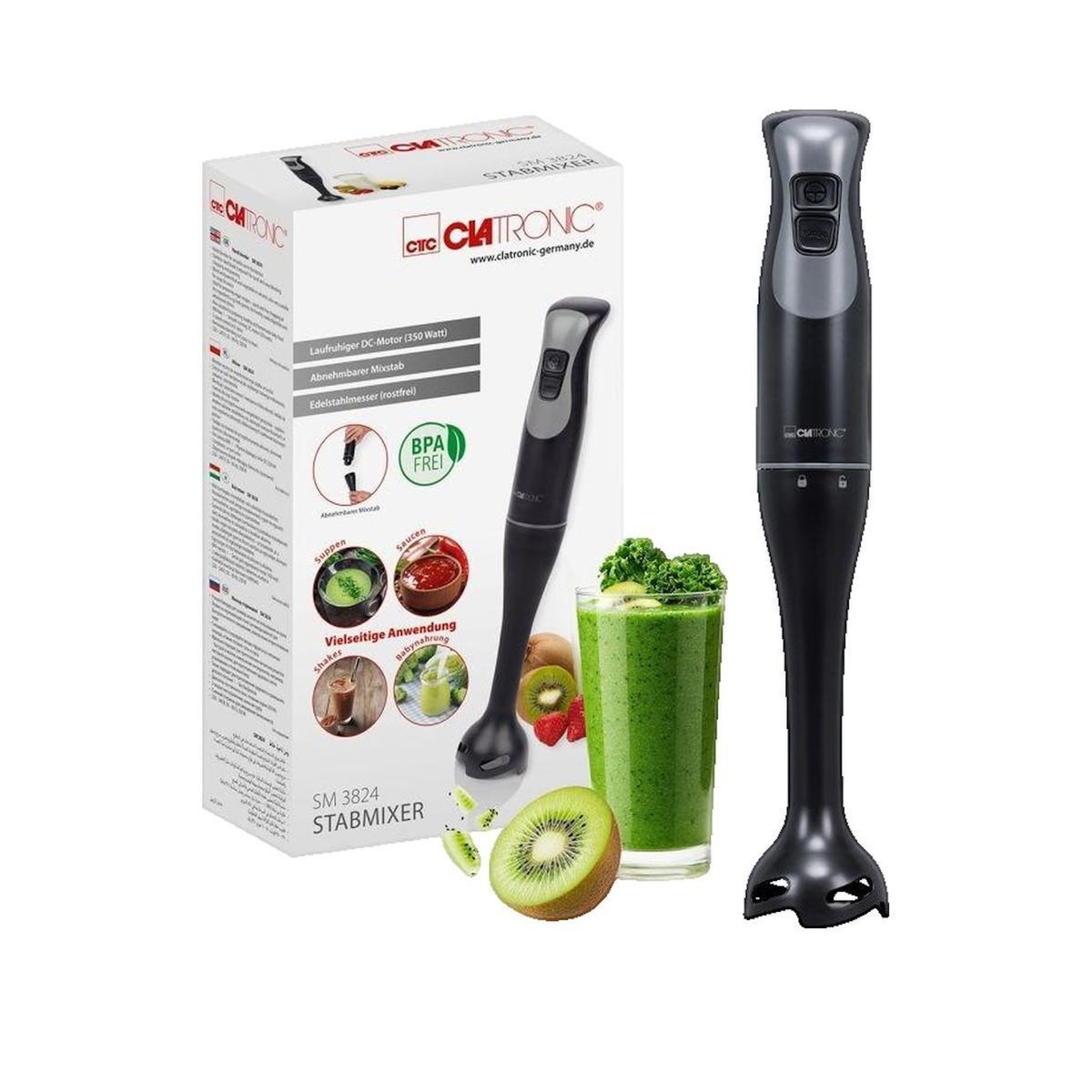 CLATRONIC Mixeur Plongeant Clatronic 350W 2 Vitesses Noir