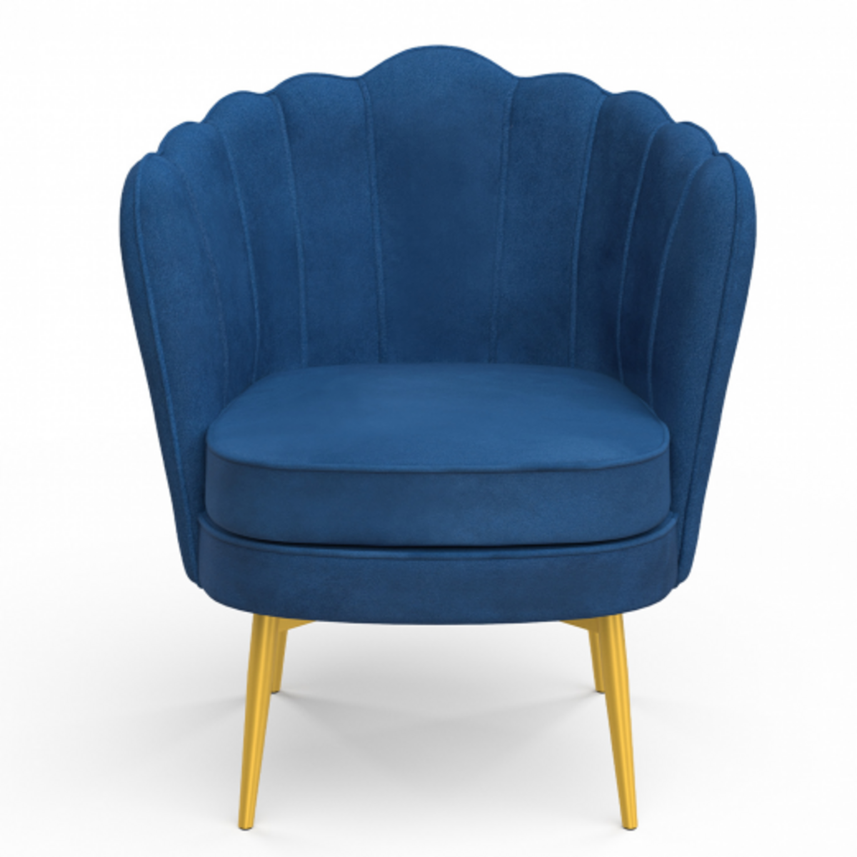 ID MARKET Fauteuil coquillage ADELLA bleu nuit en velours pieds dorés