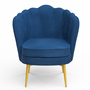 Voir la diapositive 3 : ID MARKET Fauteuil coquillage ADELLA bleu nuit en velours pieds dorés
