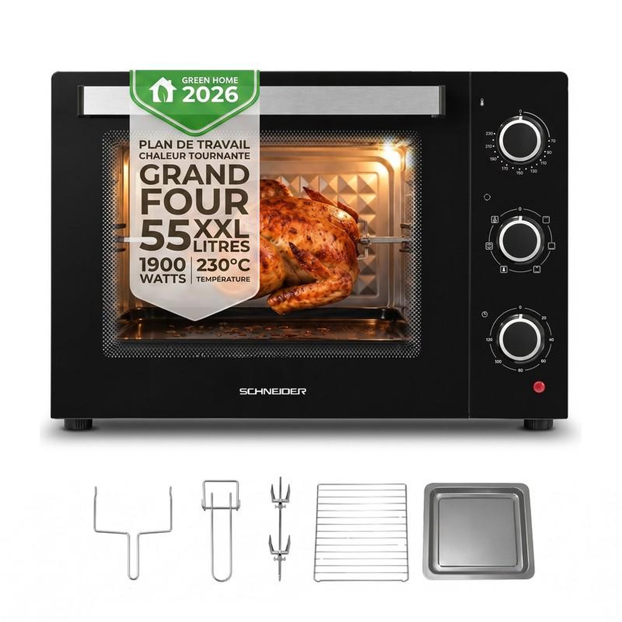 SCHNEIDER Schneider - sceo2355mfb - four électrique 55l - chaleur tournante - 1900w - tournebroche