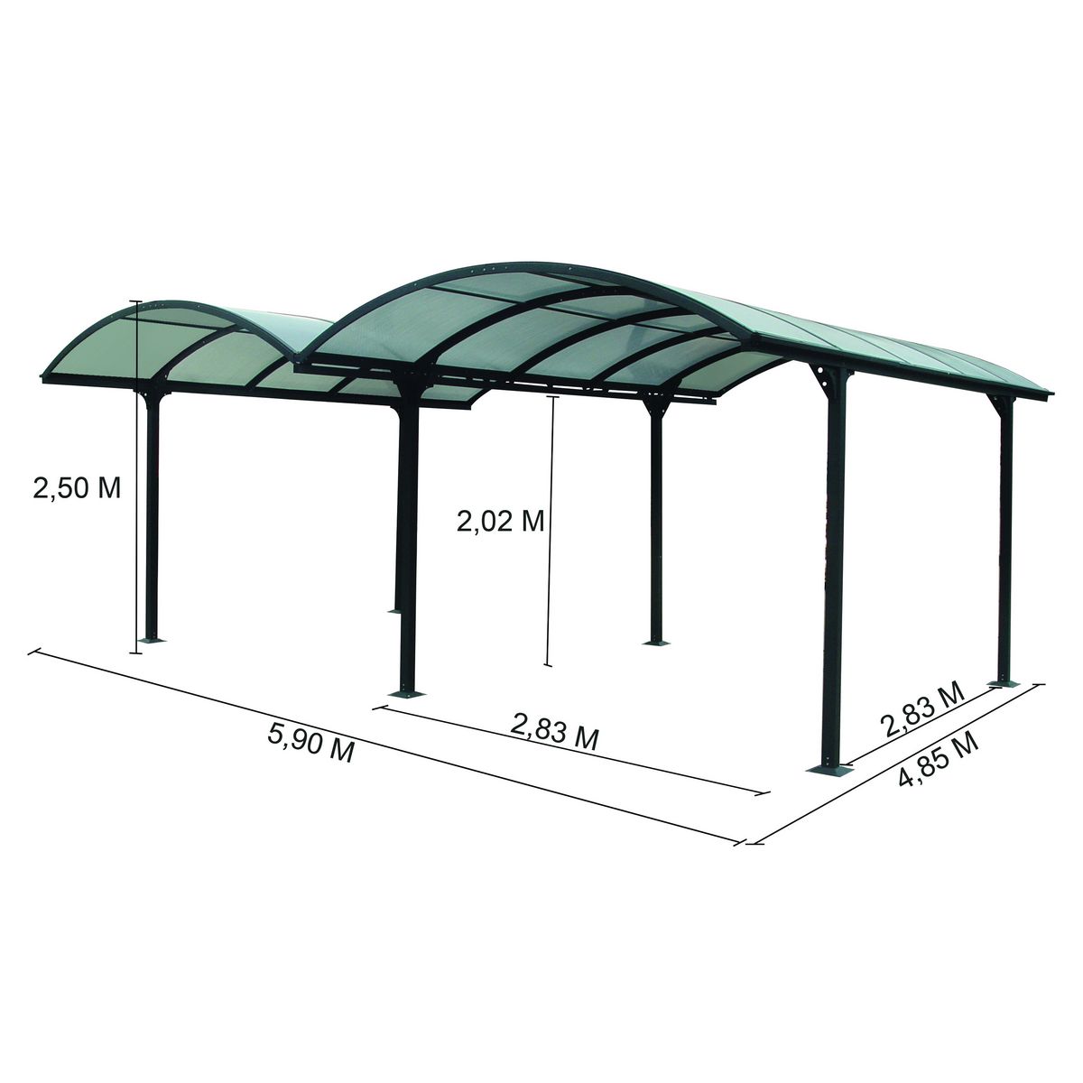 Carport aluminium 2 voitures 28,62m² Blackpool