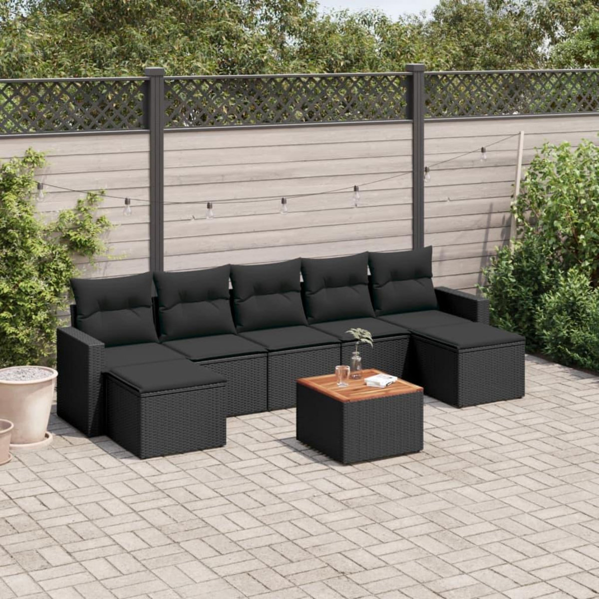 VIDAXL Salon de jardin 8 pcs avec coussins noir resine tressee