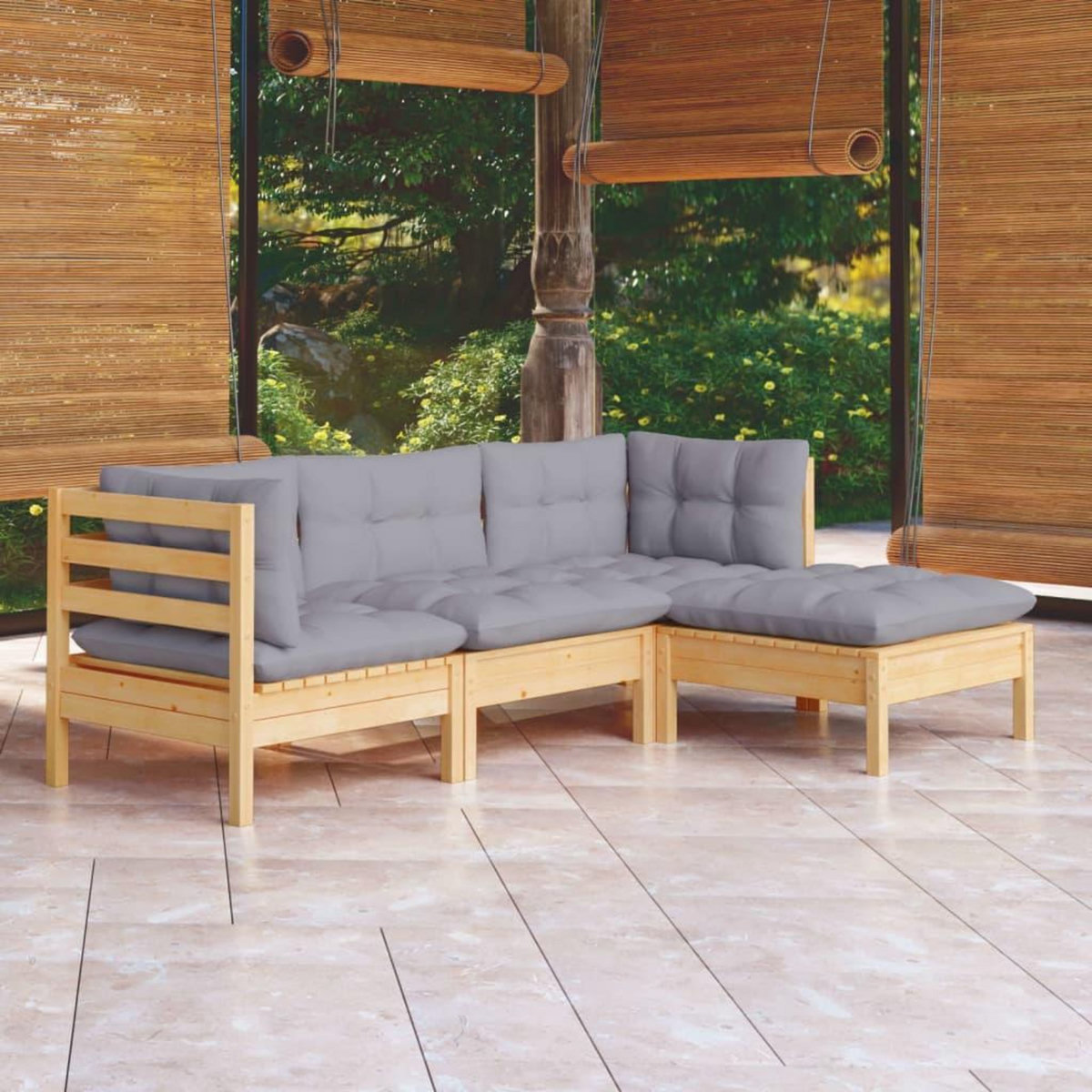 VIDAXL Salon de jardin 4 pcs avec coussins gris Bois de pin