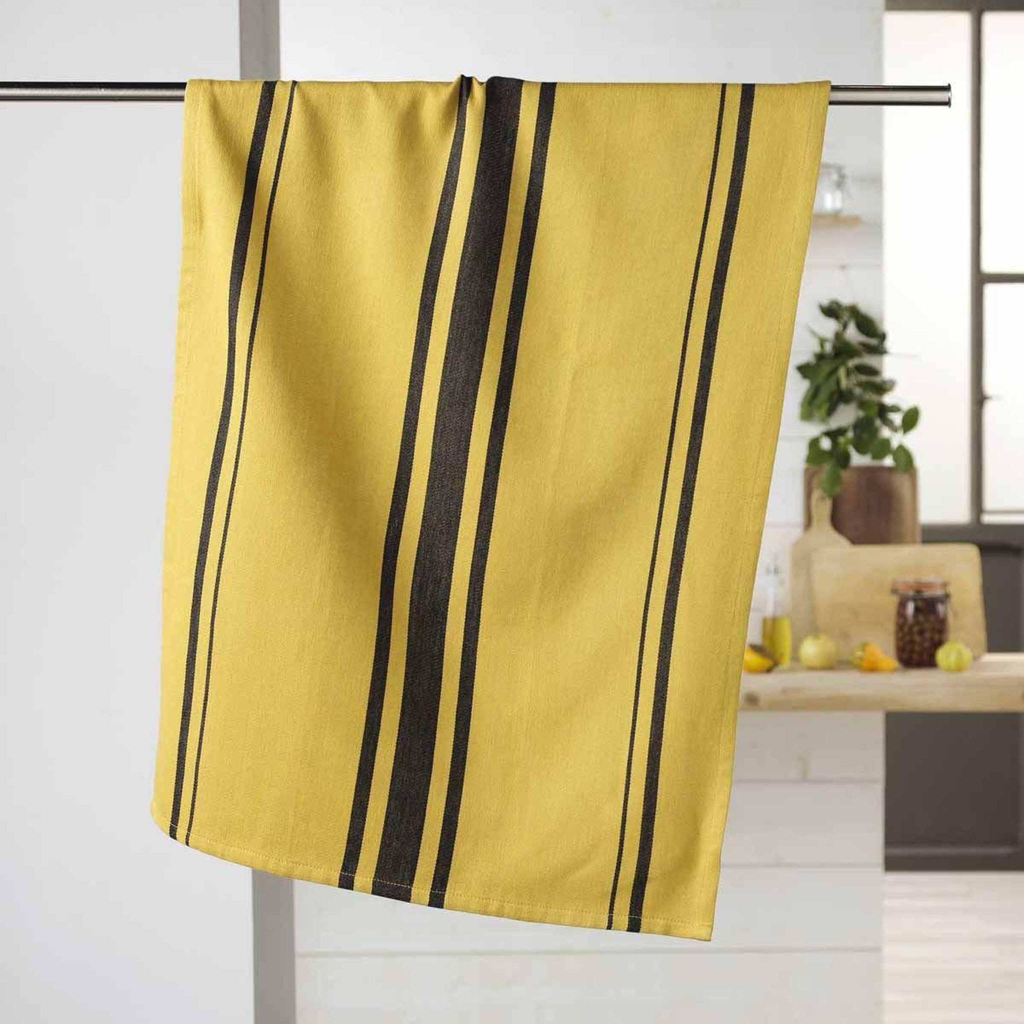 Voir la diapositive 2 : Douceur d'Intérieur Torchon en coton tissé  comptoir  50x70cm jaune