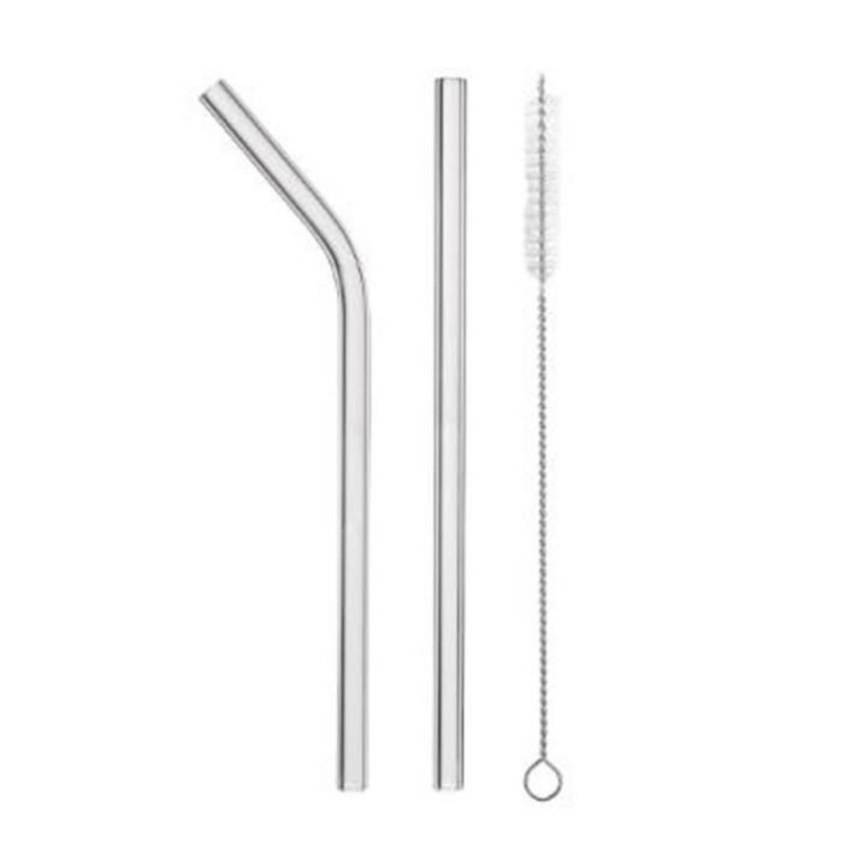 FIVE Lot de 6 Pailles & Goupillon  Verre  20cm Argent