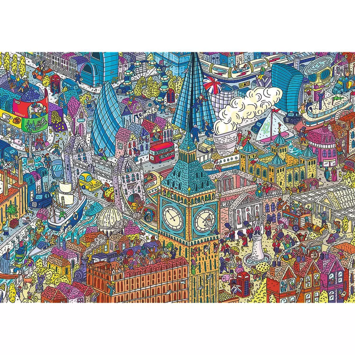 Trefl Puzzle 1000 pièces : Technologie Unlimited Fit - EYE-SPY Time : Voyage Londres, Royaume-Uni