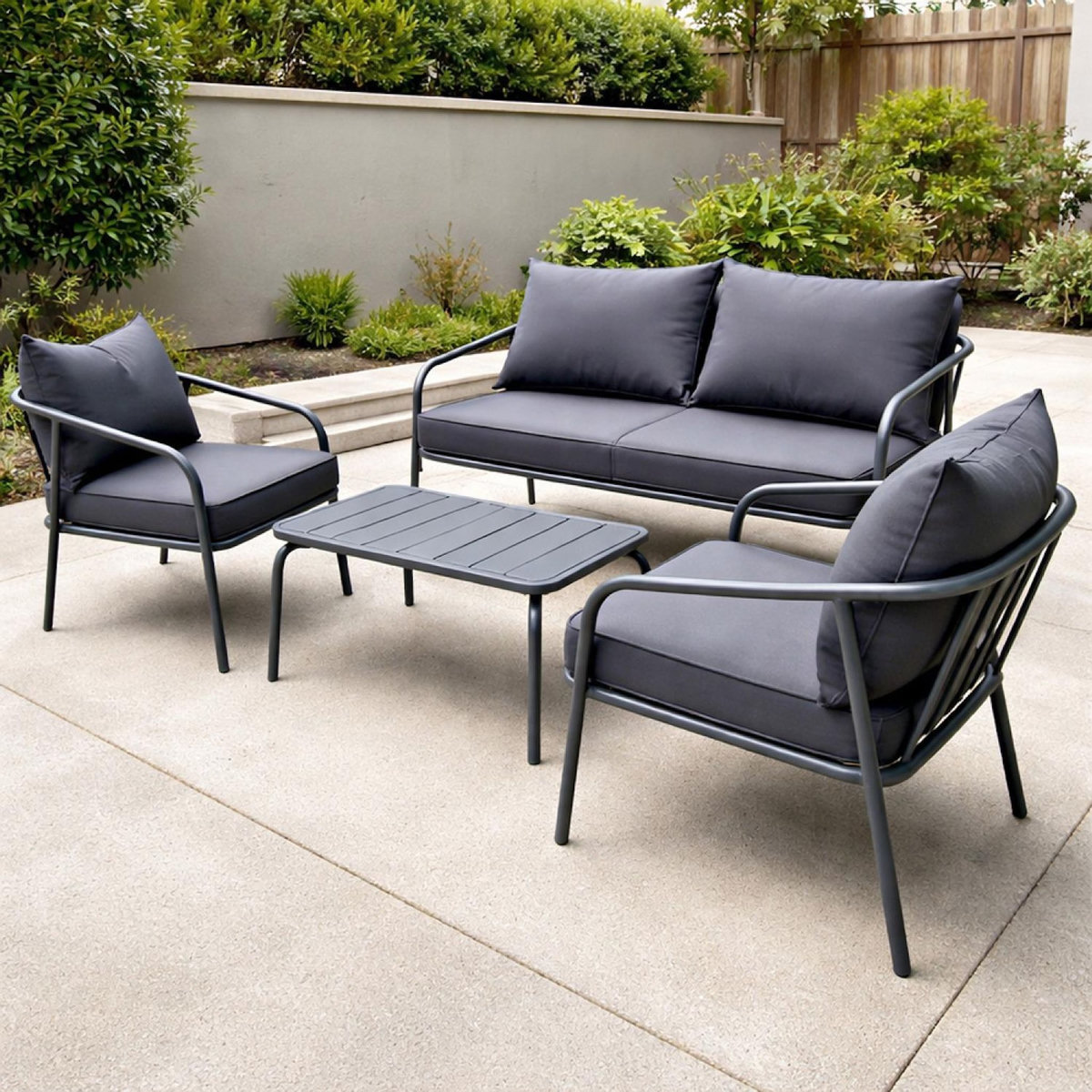 CONCEPT USINE Salon de jardin 4 places gris foncé BERGAME