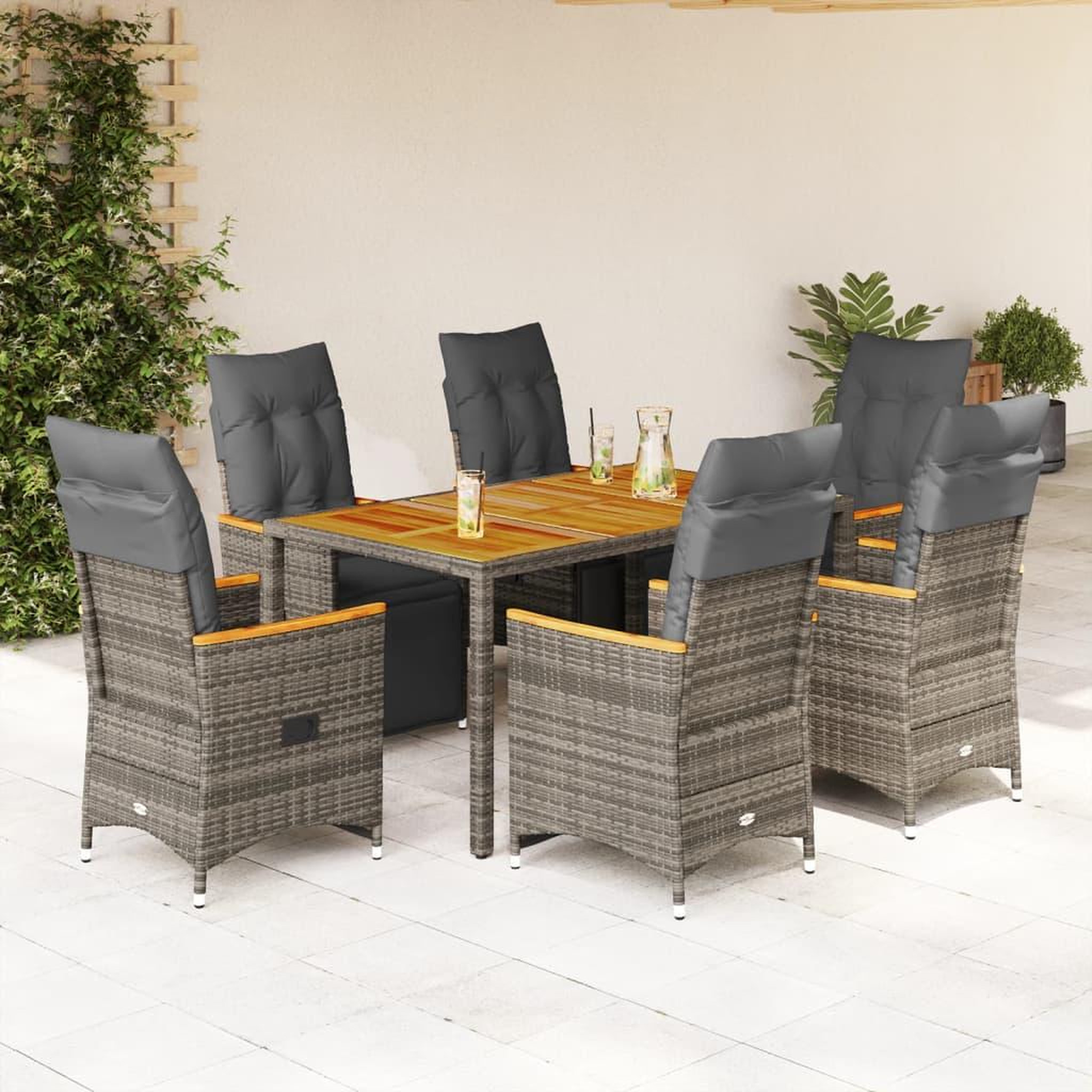 Voir la diapositive 1 : VIDAXL Ensemble de bistro de jardin 7 pcs coussins gris poly rotin
