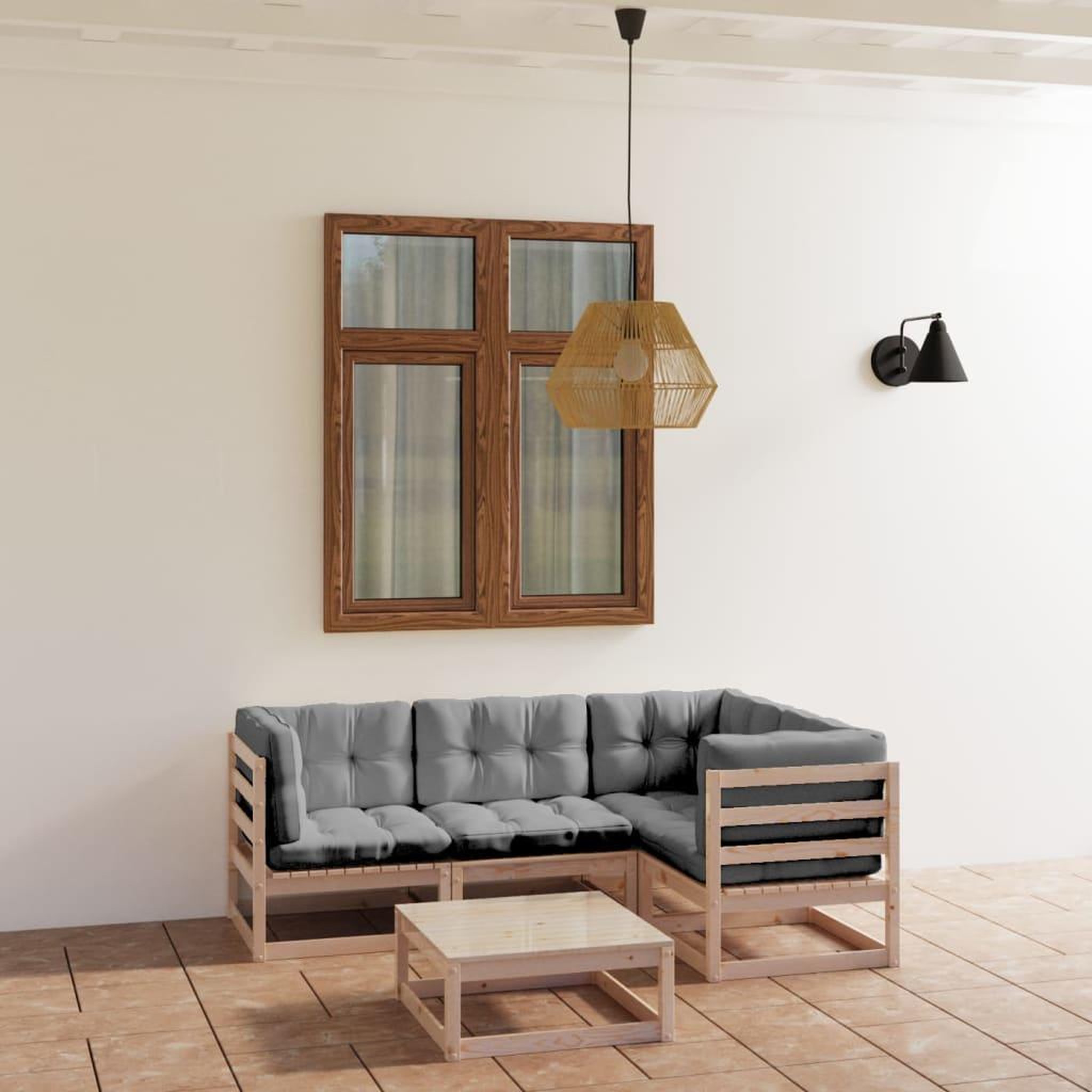 Voir la diapositive 1 : VIDAXL Salon de jardin 5 pcs avec coussins Bois de pin massif