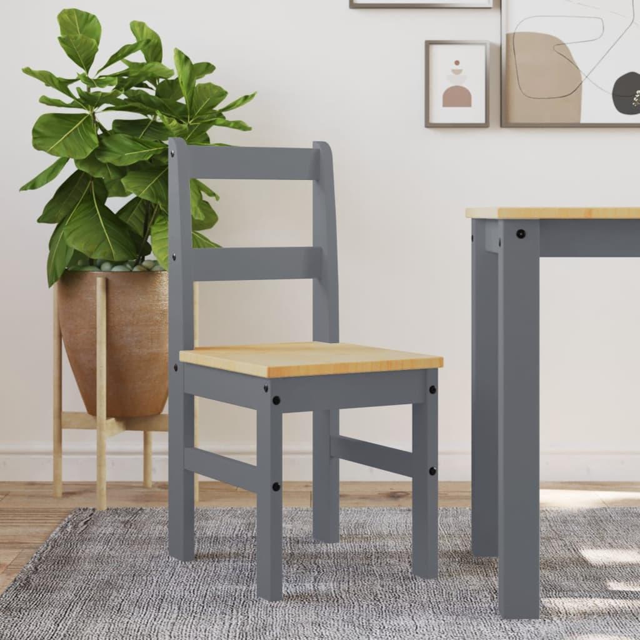 VIDAXL Chaises a manger lot de 2 Panama gris bois massif de pin