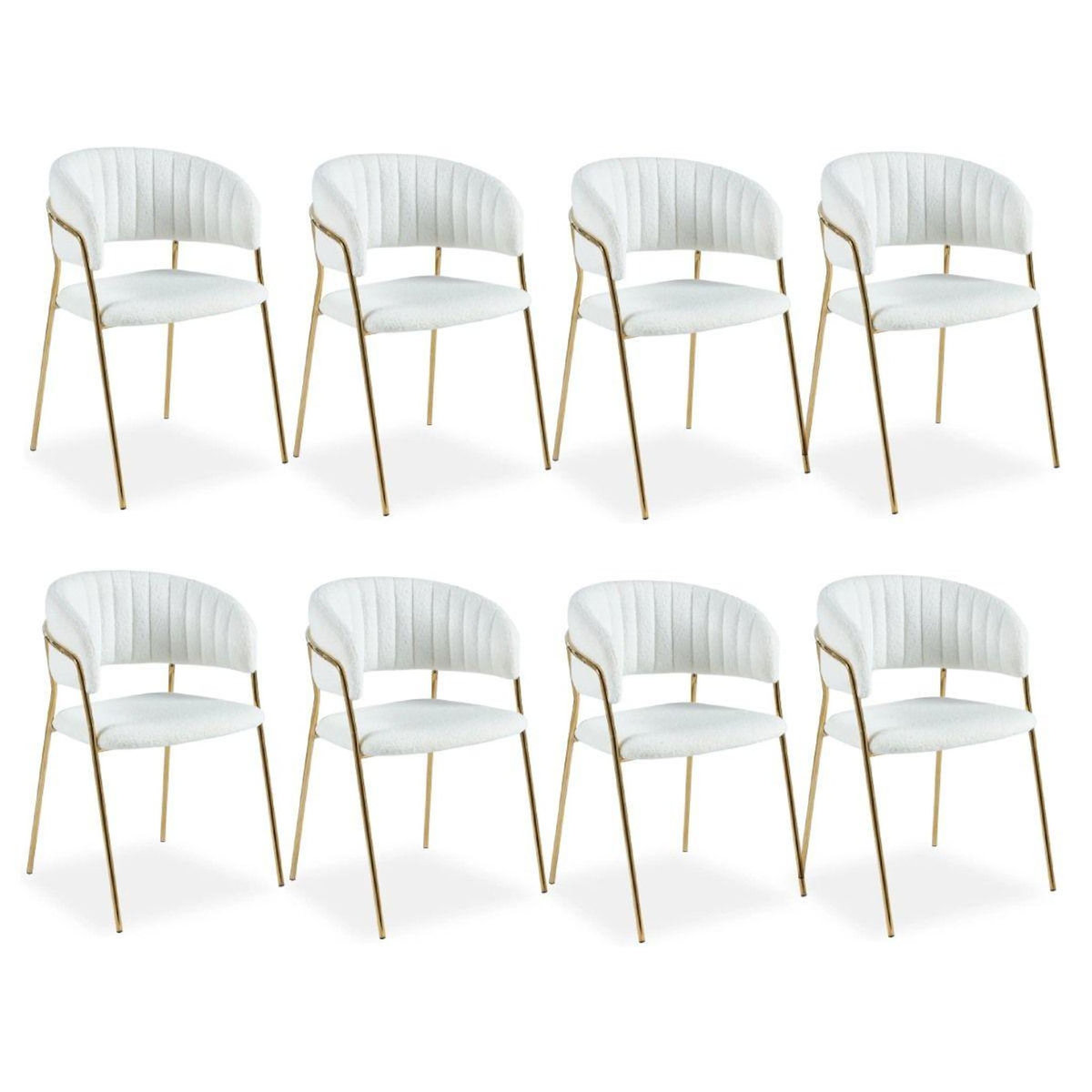 Paris Prix Lot de 8 Chaises en Bouclette  Batora  79cm Crème & Or