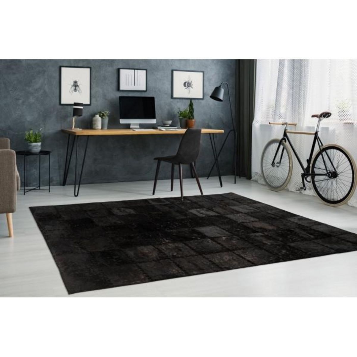 Paris Prix Tapis Patchwork en Cuir Fait Main  Voila  Noir