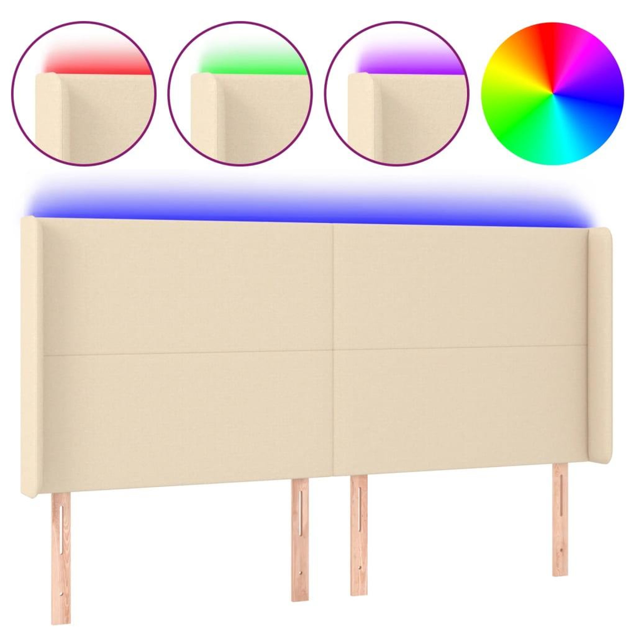 Voir la diapositive 2 : VIDAXL Tete de lit a LED Creme 203x16x118/128 cm Tissu
