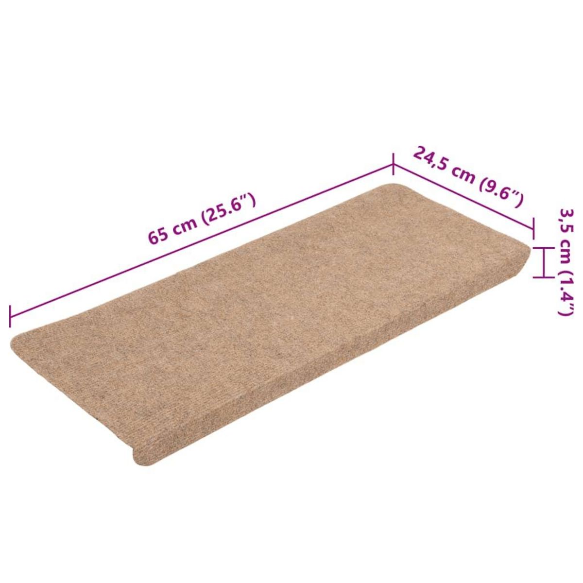 VIDAXL Tapis d'escalier auto-adhesifs 15 pcs 65x24,5x3,5 cm Beige