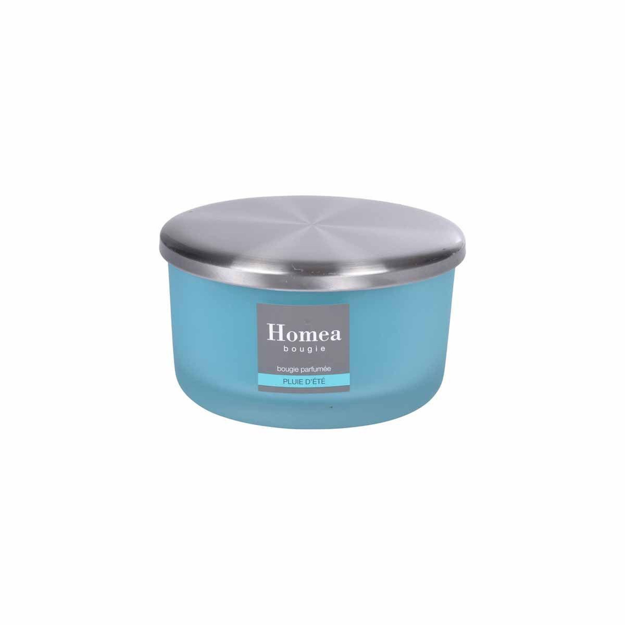 Voir la diapositive 2 : HOMEA Bougie parfumée verrine  tropical fresh  13cm pluie d'été