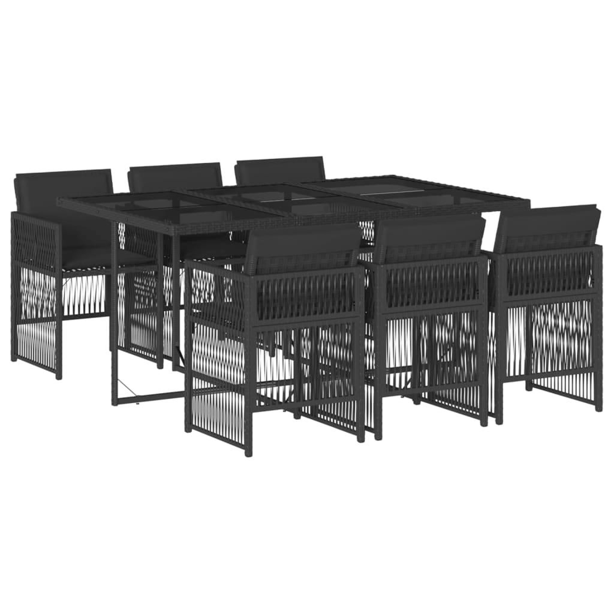 Voir la diapositive 2 : VIDAXL Ensemble a manger de jardin coussins 7pcs Noir Resine tressee