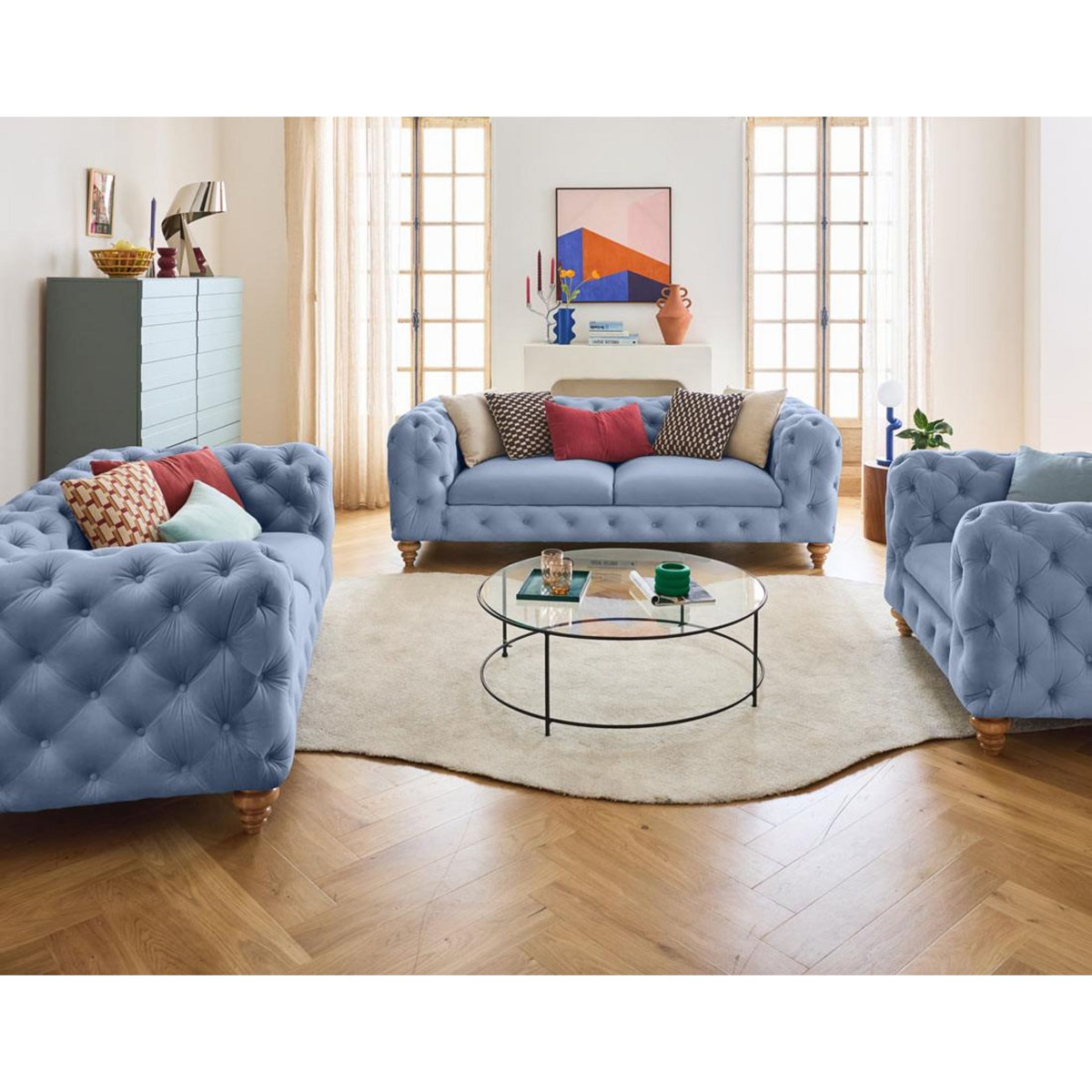 LISA DESIGN Walter - canapé 2 places chesterfield en velours - pieds bois