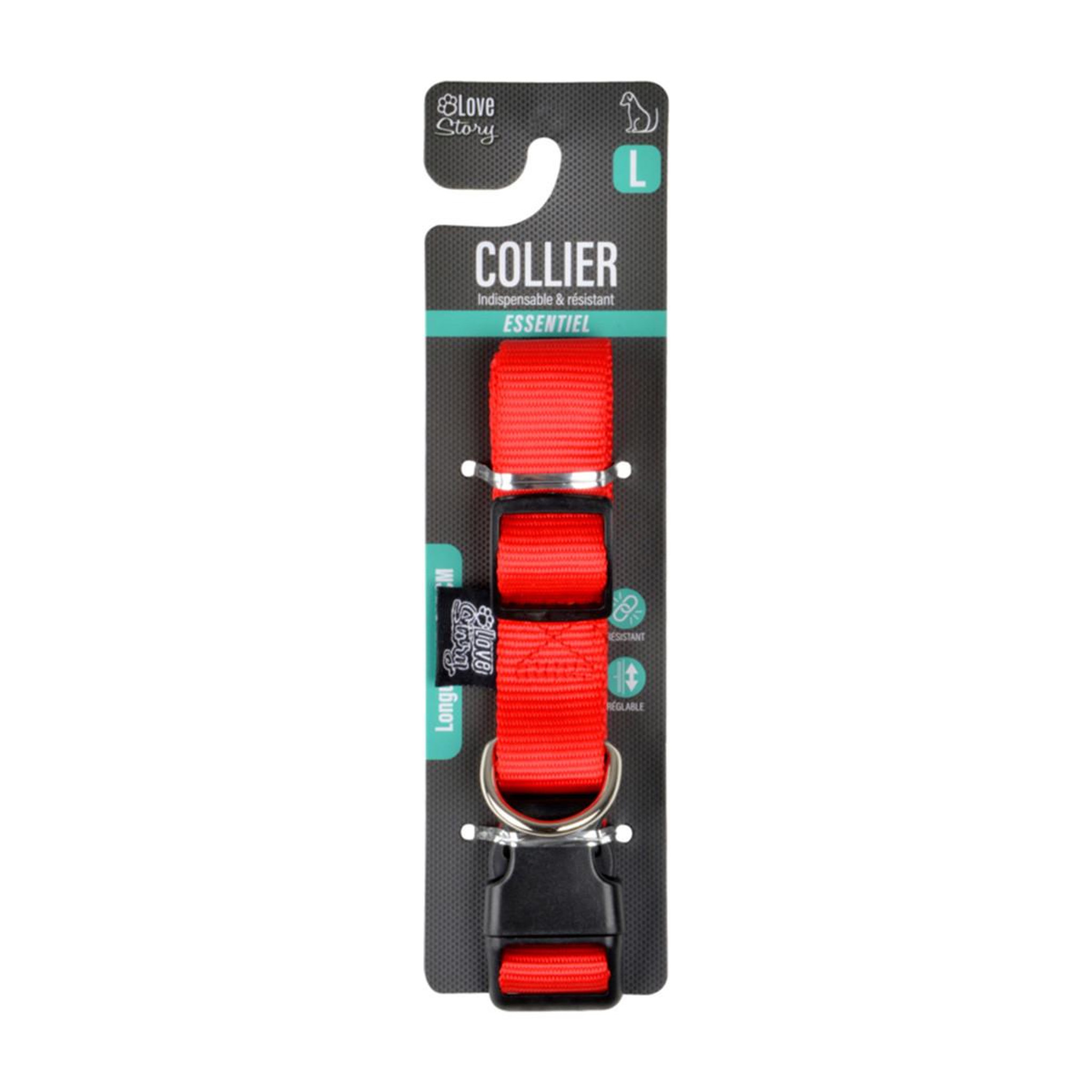 Voir la diapositive 2 : LOVE STORY Collier réglable chien  essentiel  45-65cm rouge