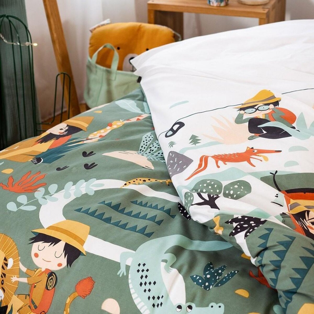 COTE DECO Housse de couette 140x200 Promenade + taie coton adouci 57 fils