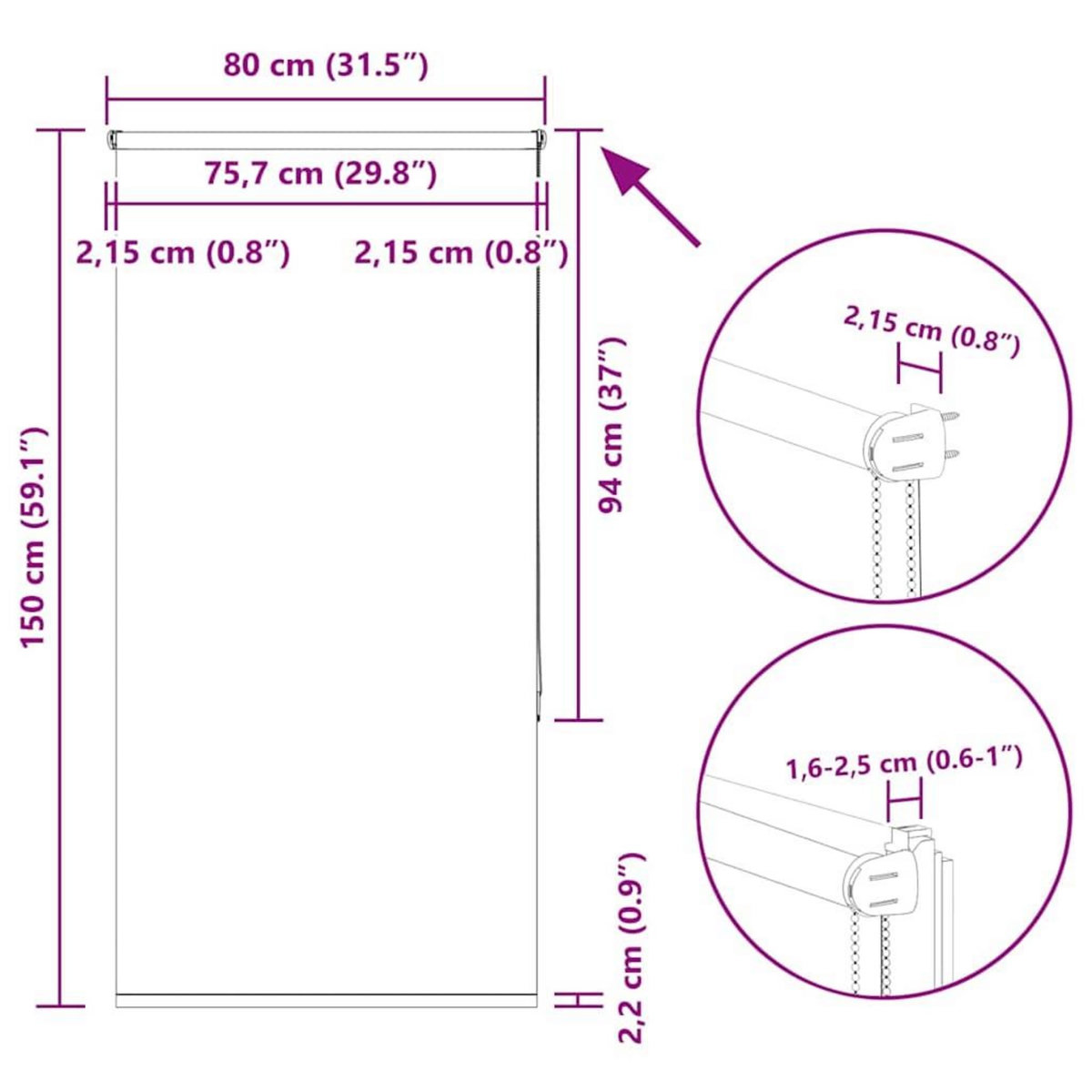 VIDAXL Store enrouleur occultant cafe 80x150cm largeur du tissu 75,7cm