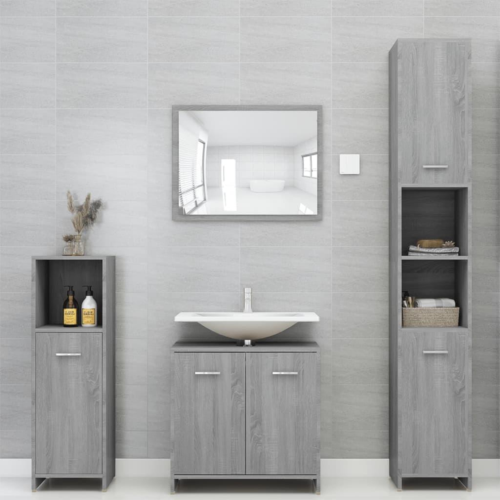 Voir la diapositive 3 : VIDAXL Armoire de bain Sonoma gris 30x30x95 cm Bois d'ingenierie