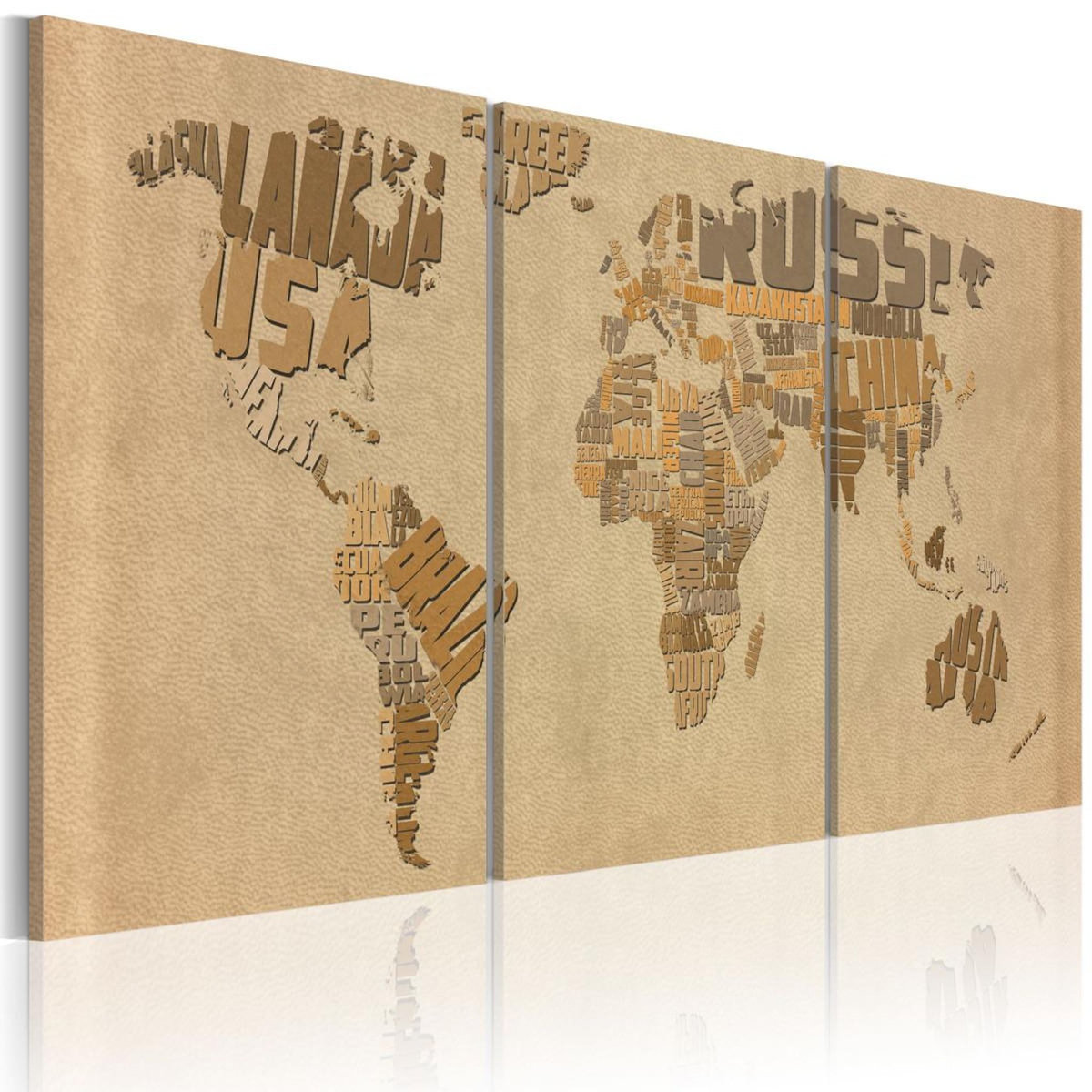 Paris Prix Tableau Imprimé  Carte du Monde en Beige & Brun