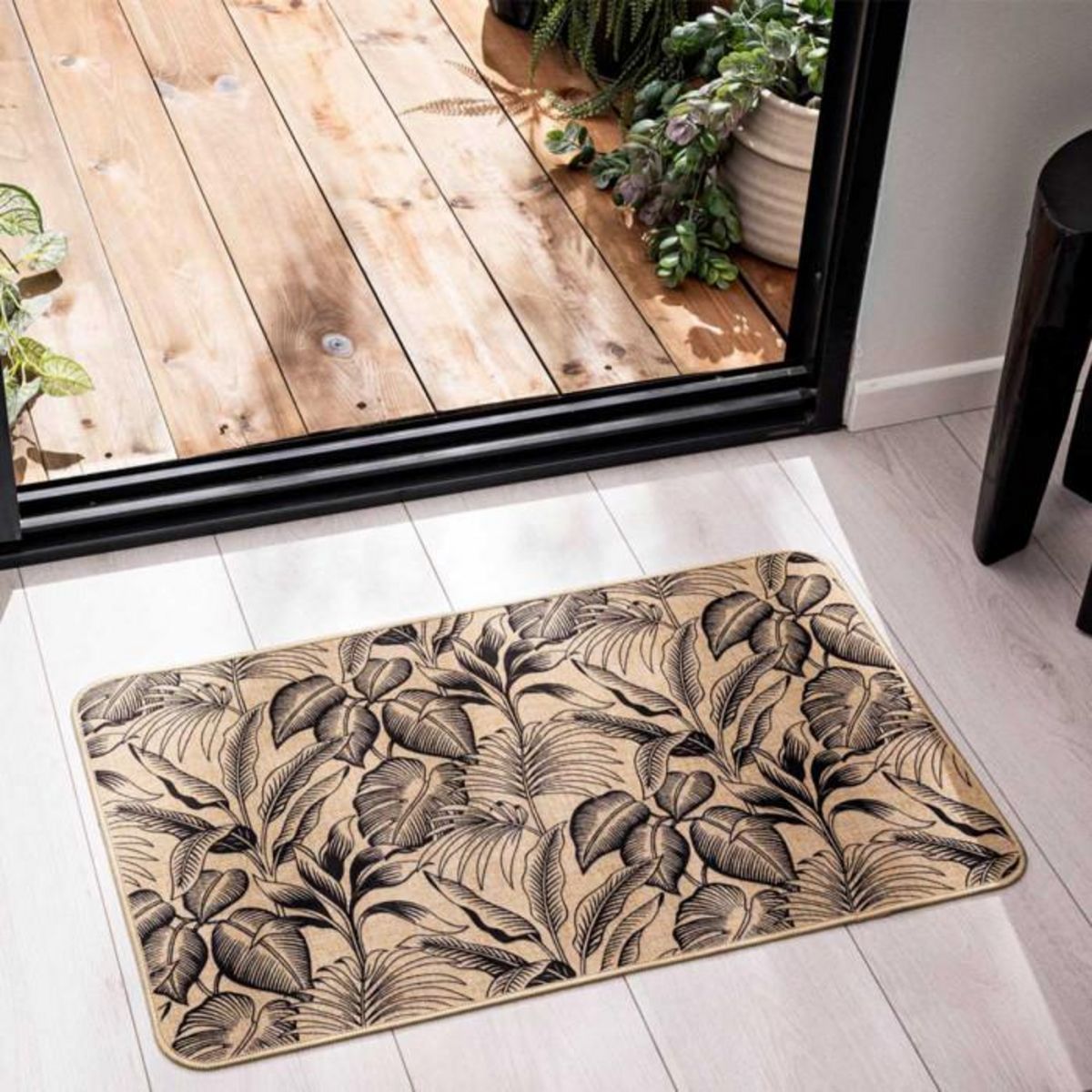Paris Prix Tapis Déco Imprimé  Stylis  45x75cm Naturel & Noir