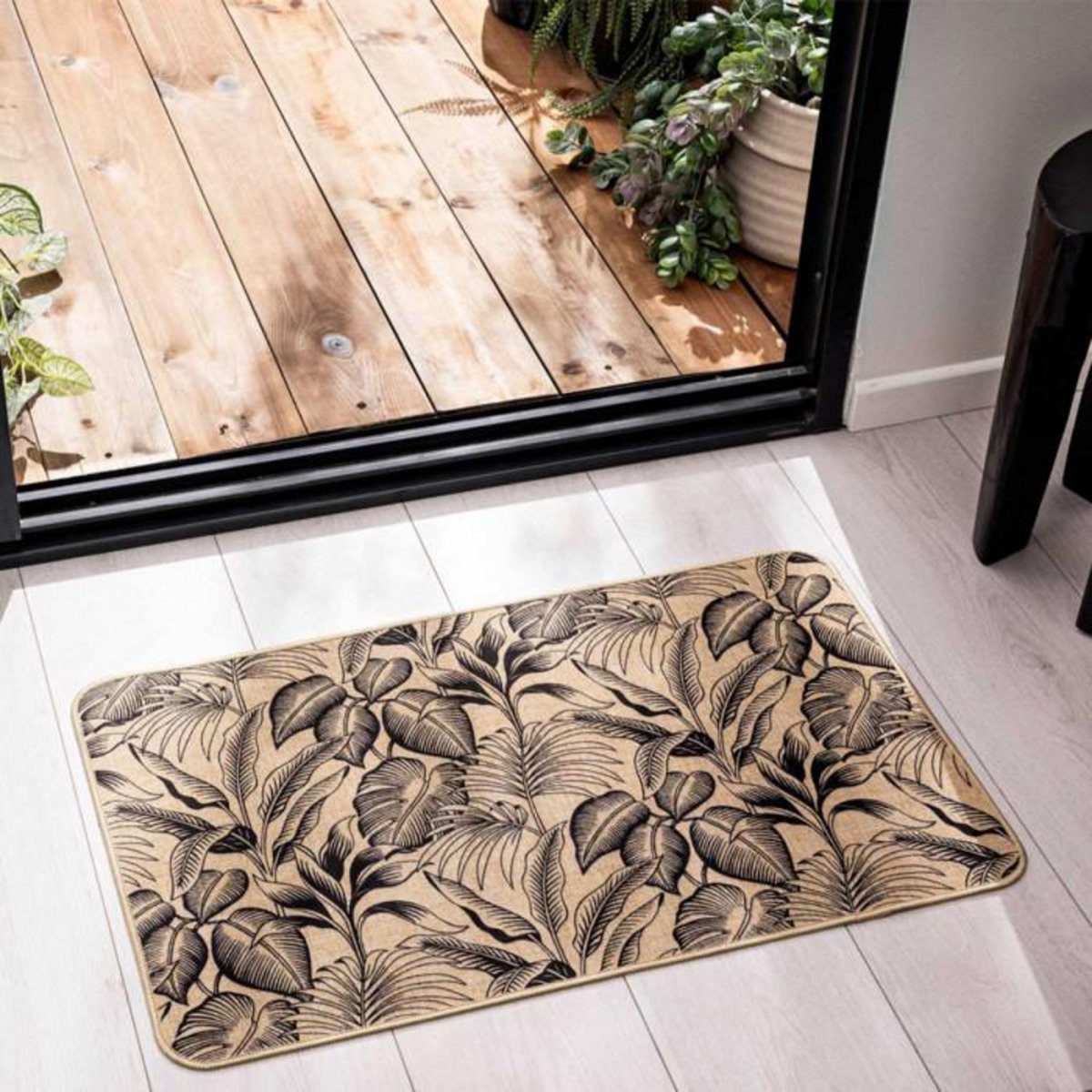 Paris Prix Tapis Déco Imprimé  Stylis  45x75cm Naturel & Noir