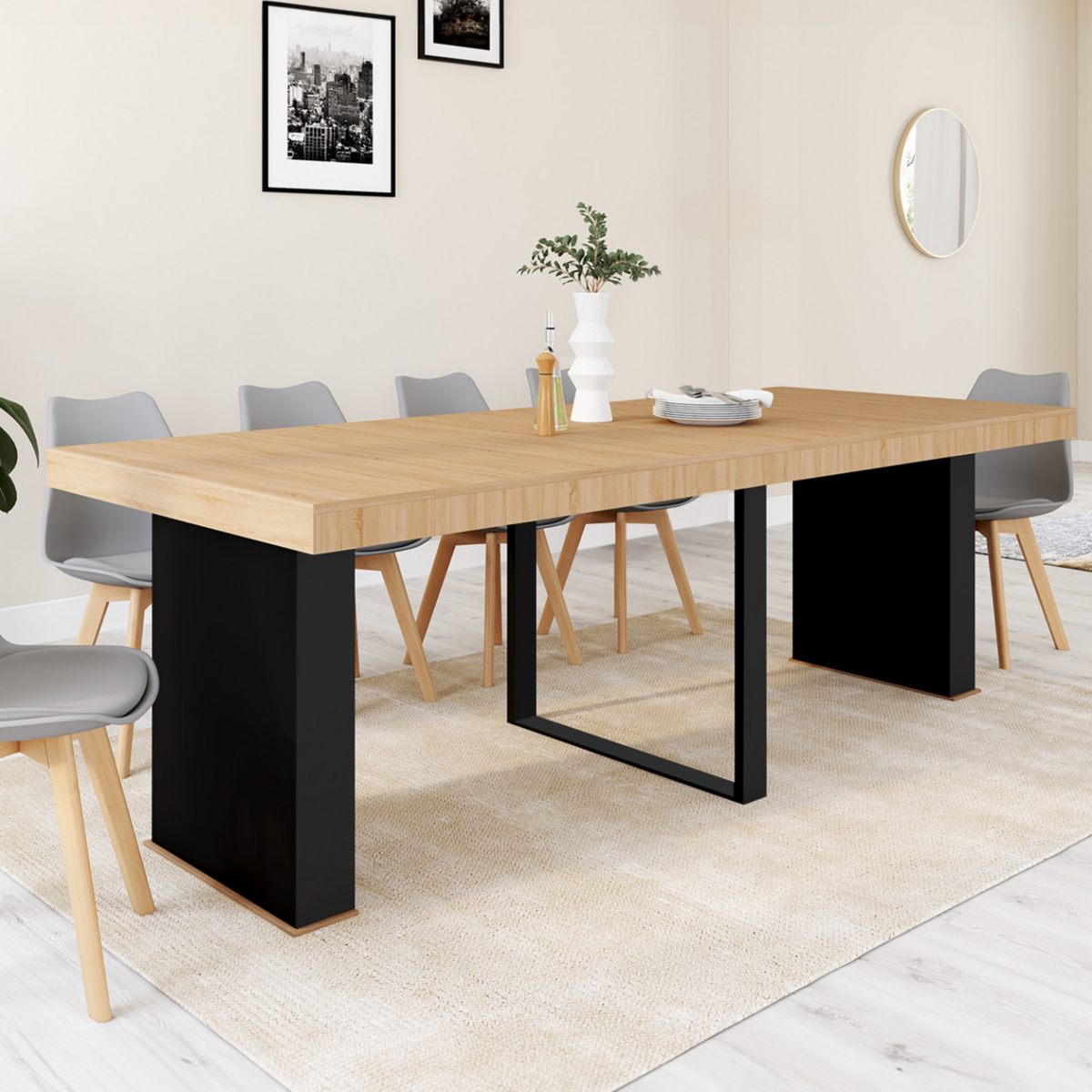 ID MARKET Table console extensible EDEN 10 personnes 235 cm bois et noir