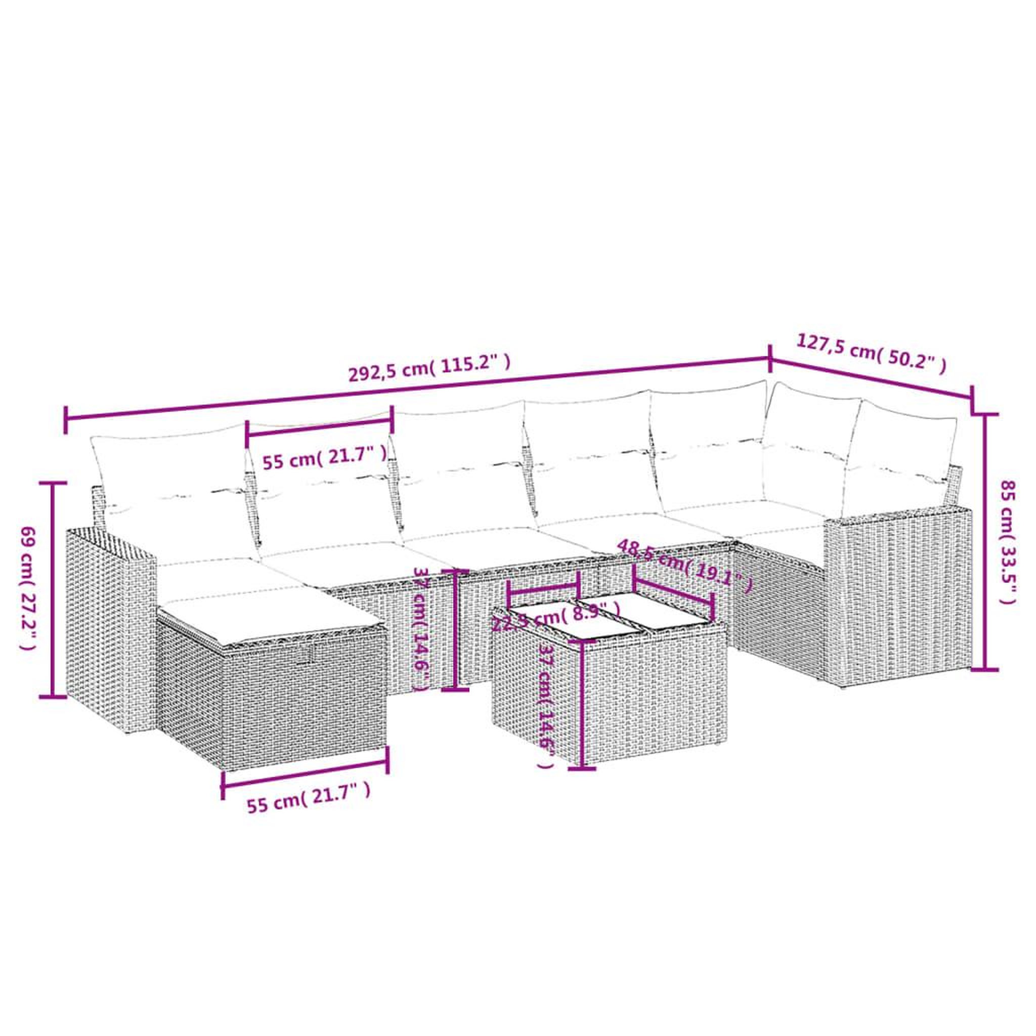 Voir la diapositive 4 : VIDAXL Salon de jardin 8 pcs avec coussins noir resine tressee
