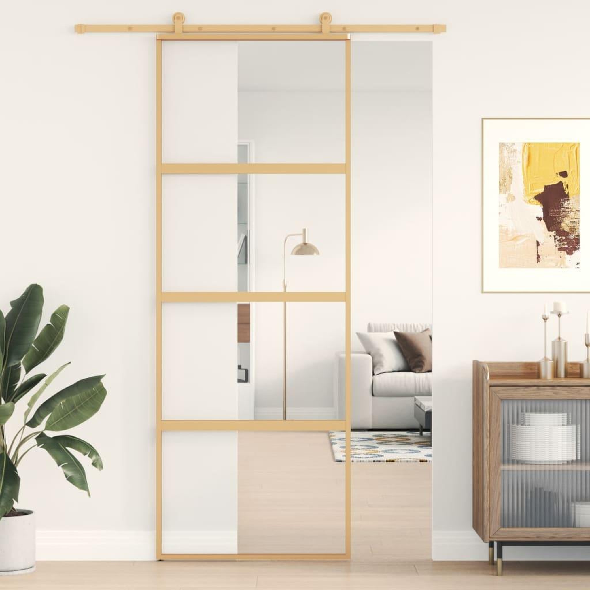 VIDAXL Porte coulissante dore 76x205 cm verre ESG clair et aluminium