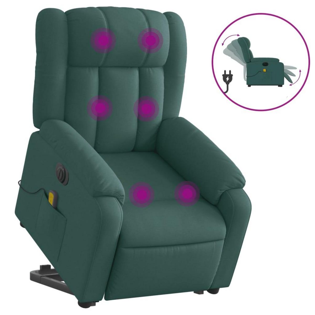 VIDAXL Fauteuil inclinable de massage electrique Vert fonce Tissu
