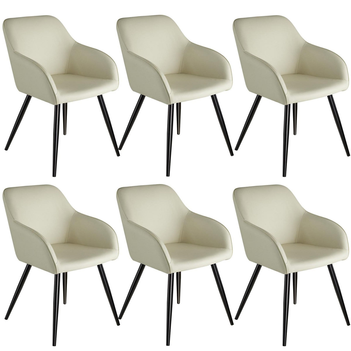 tectake Ensemble de 6 chaises en tissu rembourrée crème/noir Lot de 6