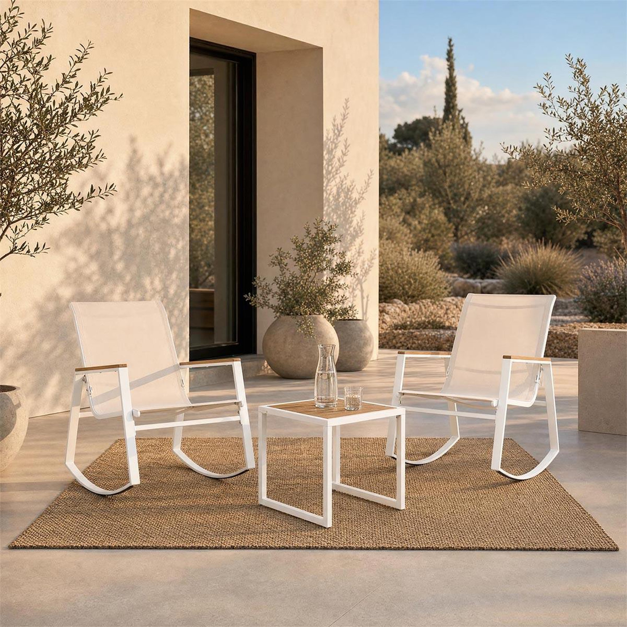 Voir la diapositive 3 : The Home Deco Factory Salon de jardin à bascule  capri  93cm blanc