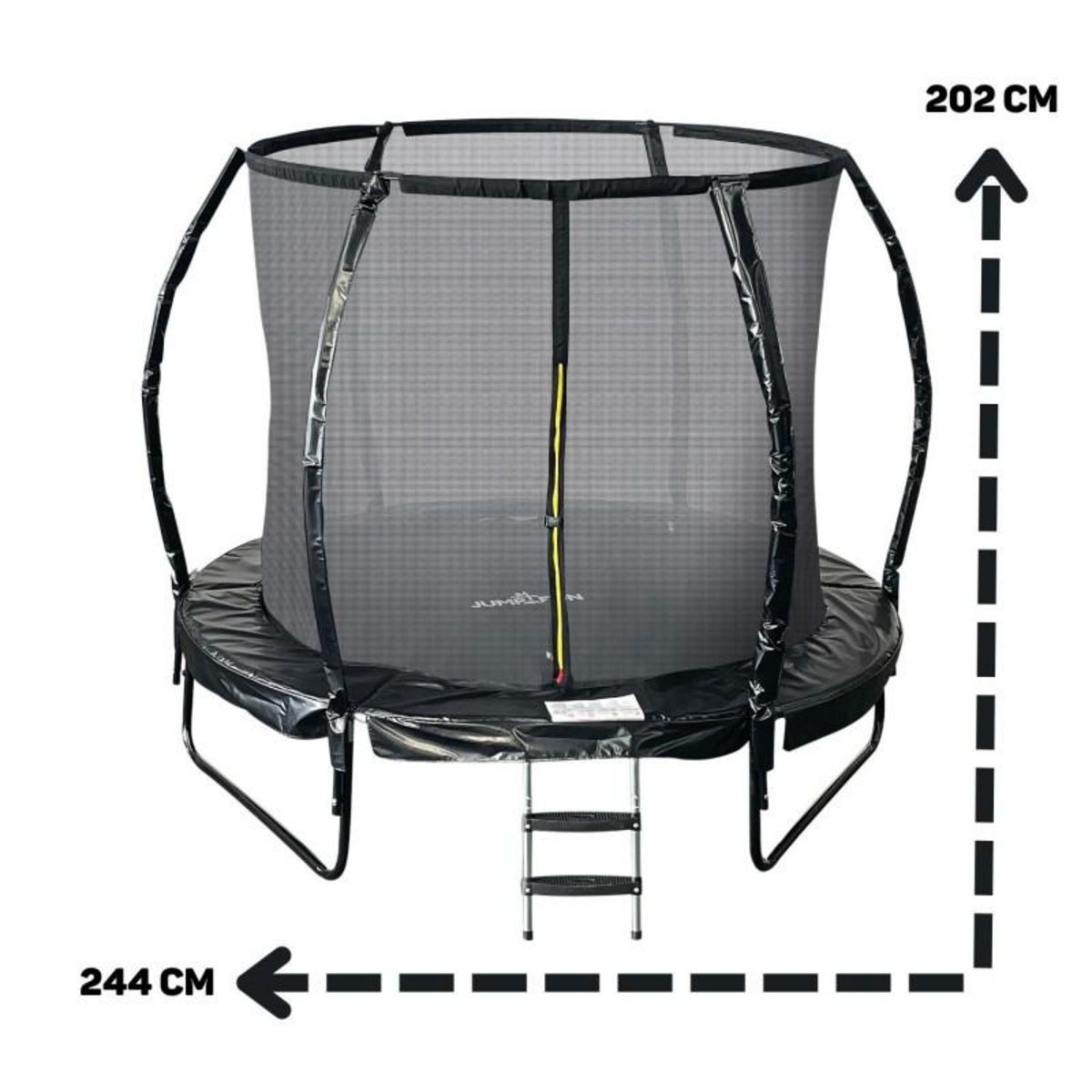 JUMP4FUN Trampoline 8Ft ø244cm noire avec Echelle, Protection et Filet de sécurité