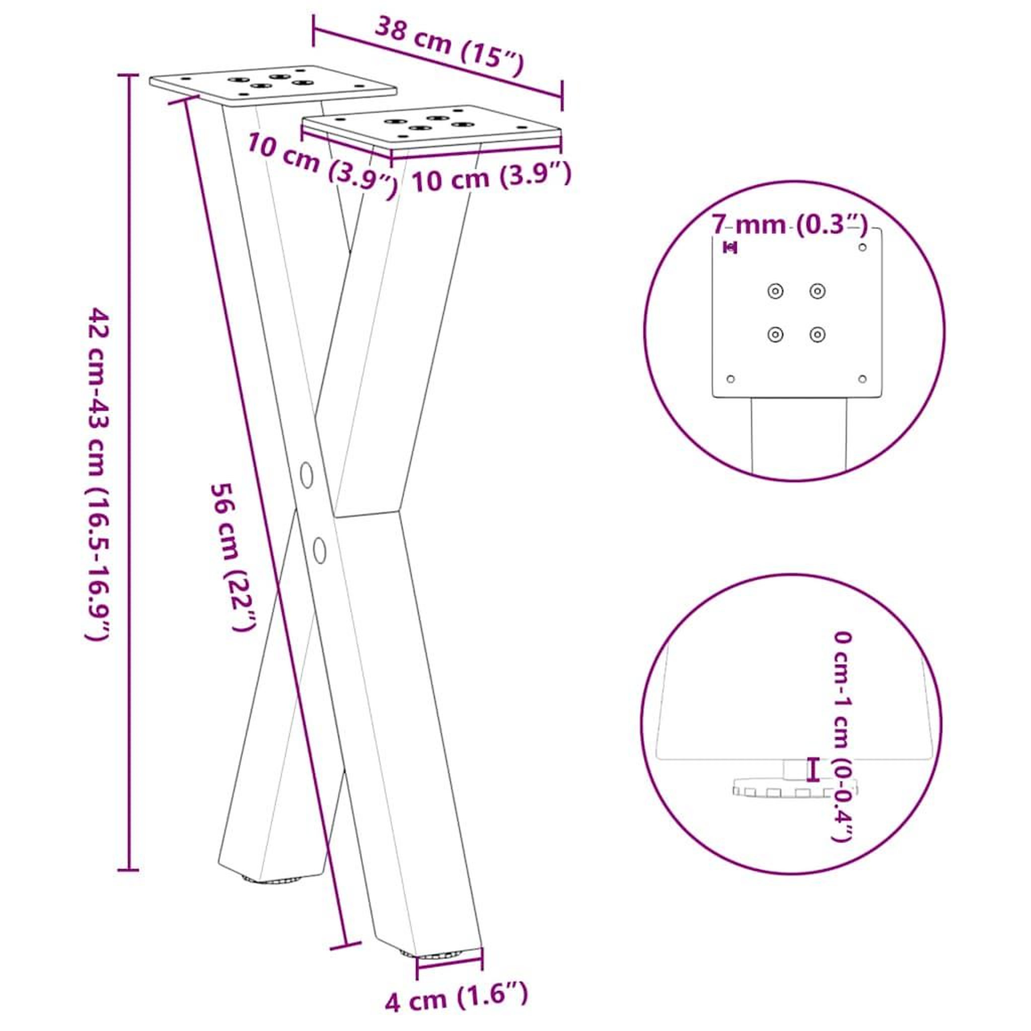 Voir la diapositive 6 : VIDAXL Pieds de table basse forme de X 2 pcs noir 38x(42-43) cm acier