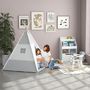 Voir la diapositive 4 : HOMCOM Tente teepee indien enfant style graphique - dim. 1,2L x 1,2I x 1,55H m - porte refermable, fenêtre, tapis, coussin, sac transport inclus - structure bois, toile polyester coton gris blanc
